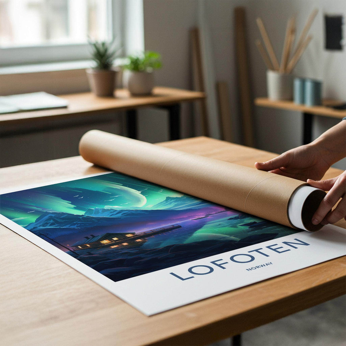 Lofoten Poster - Norway Wall Art Featuring Northern Lights Print