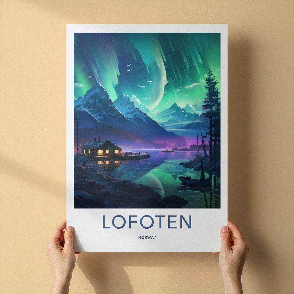 Lofoten Poster - Norway Wall Art Featuring Northern Lights Print