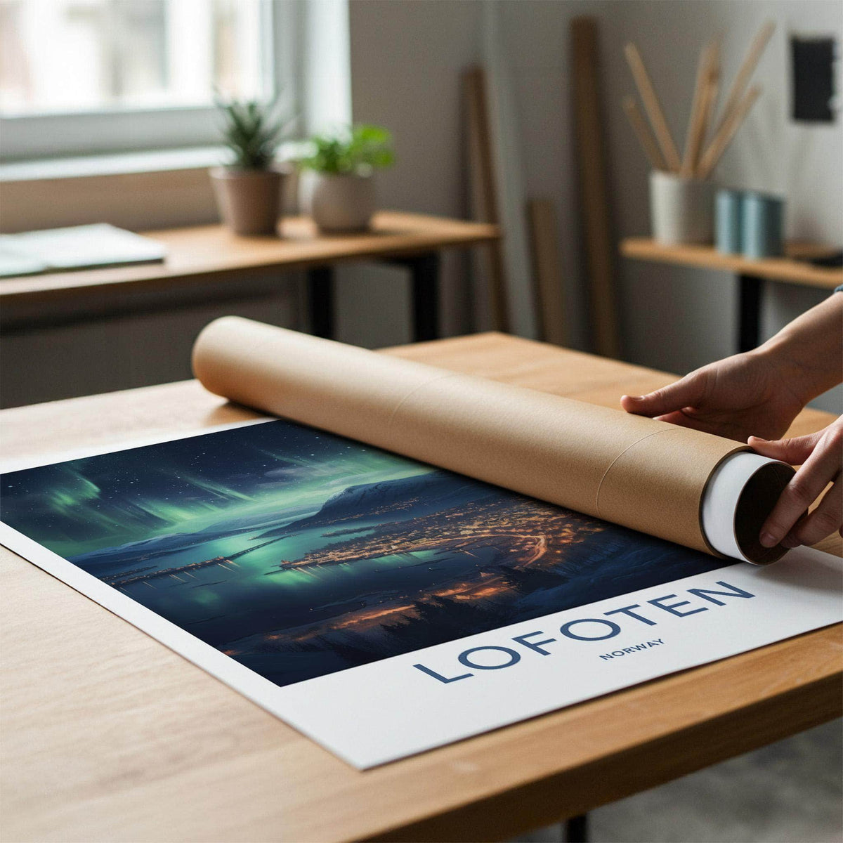 Lofoten Poster - Norway Wall Art Featuring Northern Lights & Winter