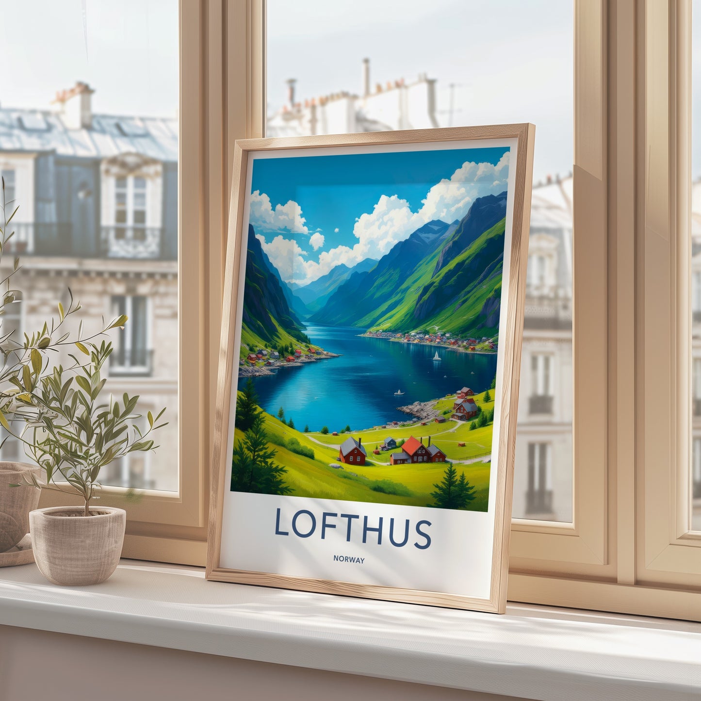 Lofthus Poster - Norway Travel Art - Fjord Village Scene Home Decor
