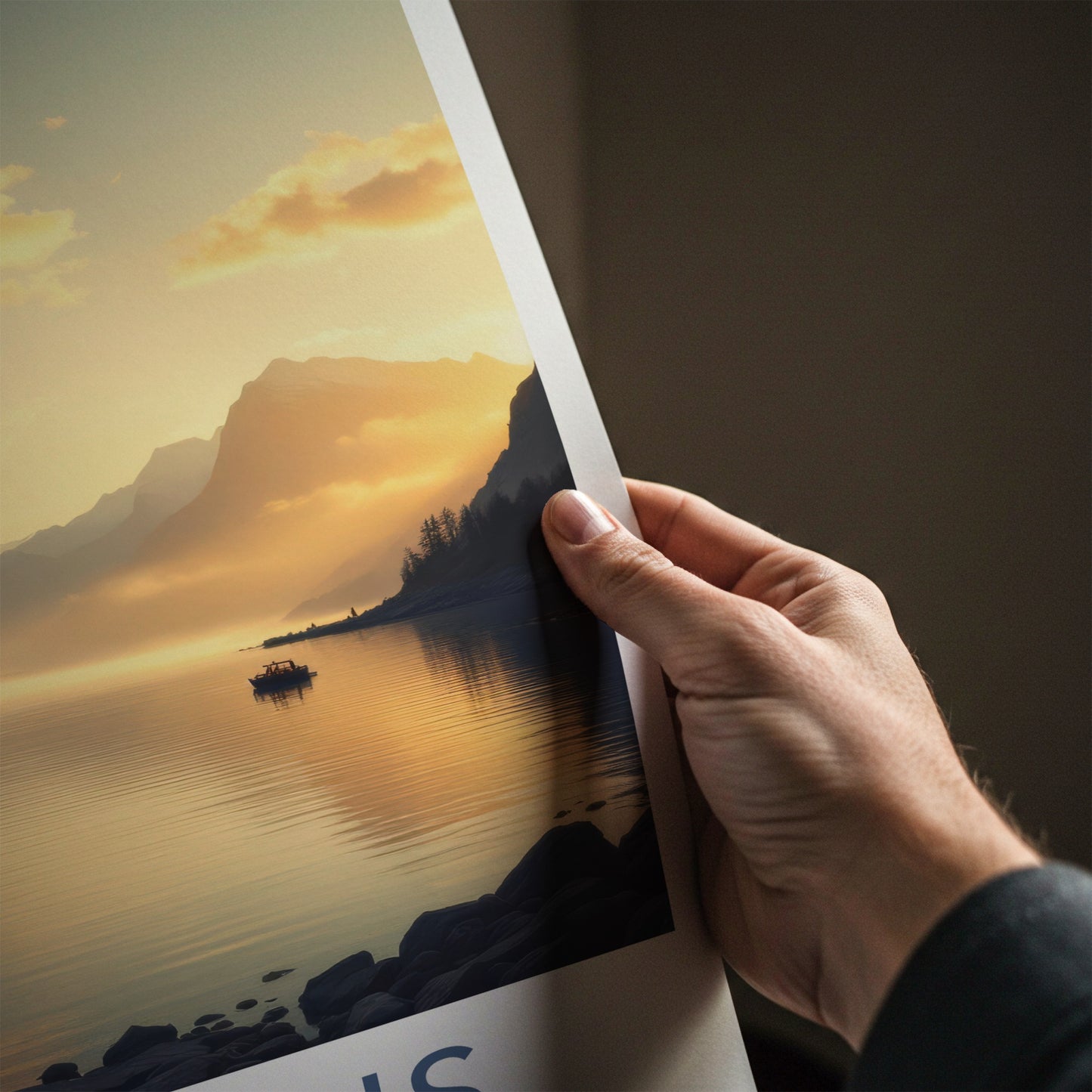 Lofthus Poster - Norway Travel Art - Golden Fjord Reflection Home Decor