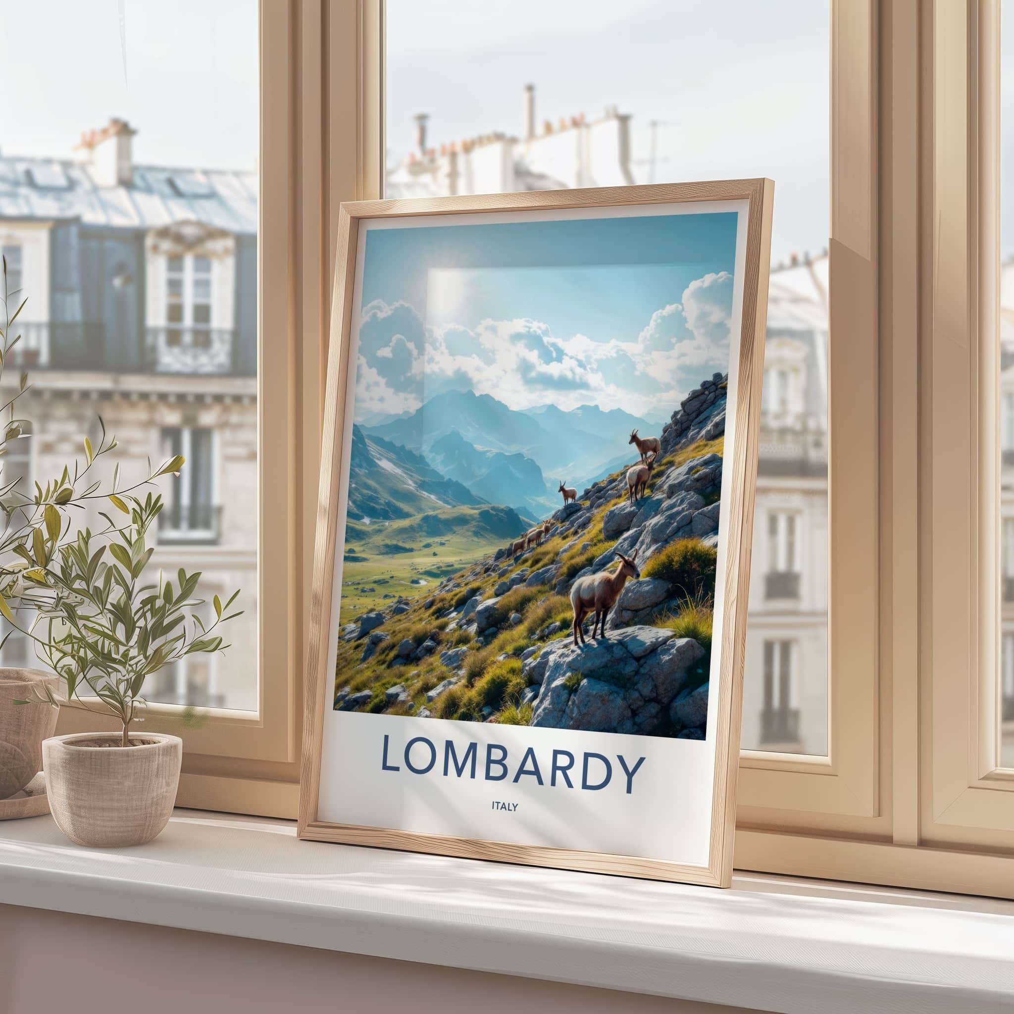Lombardy Poster - Italy Travel Art - Majestic Mountain Goats Home Decor