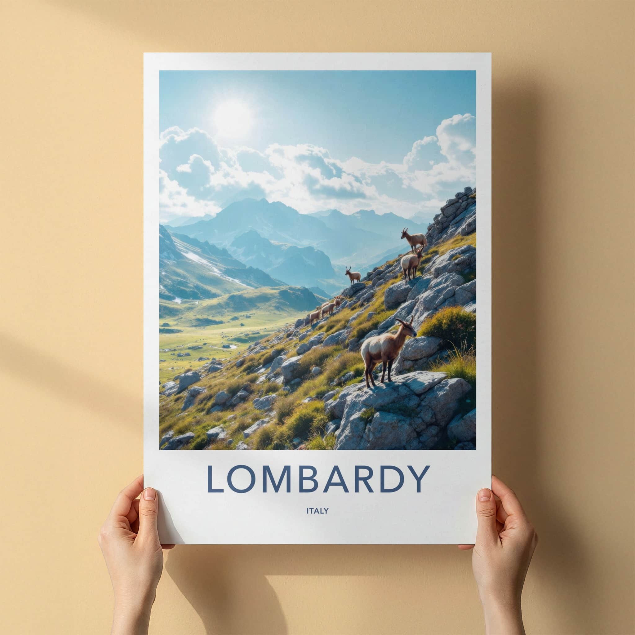 Lombardy Poster - Italy Travel Art - Majestic Mountain Goats Home Decor