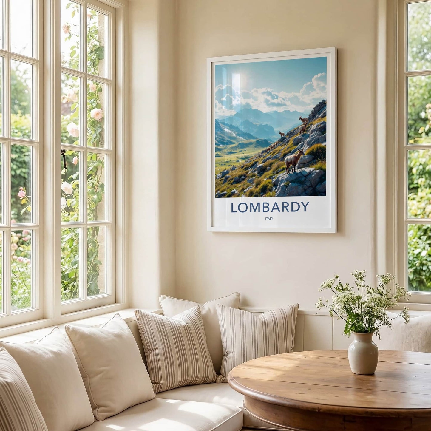 Lombardy Poster - Italy Travel Art - Majestic Mountain Goats Home Decor
