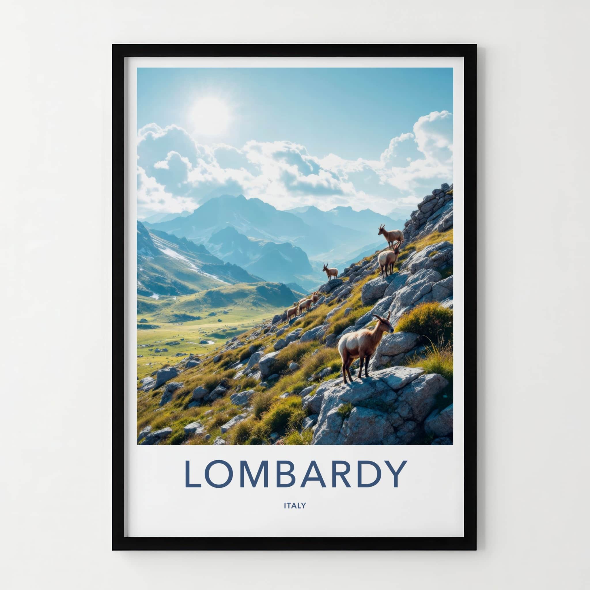Lombardy Poster - Italy Travel Art - Majestic Mountain Goats Home Decor