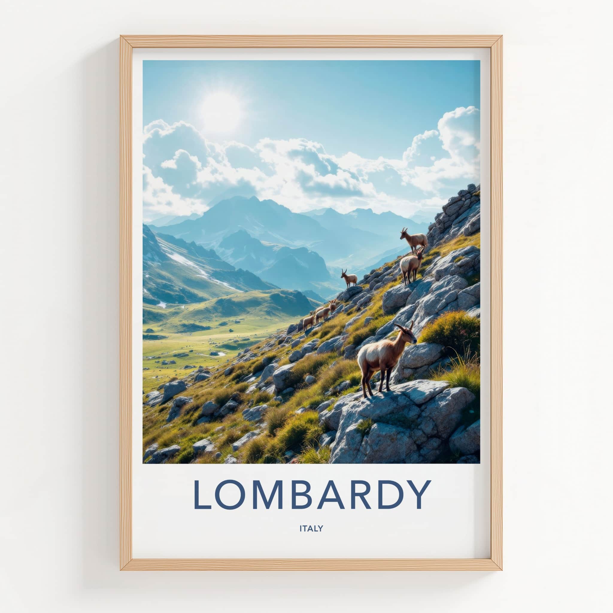 Lombardy Poster - Italy Travel Art - Majestic Mountain Goats Home Decor