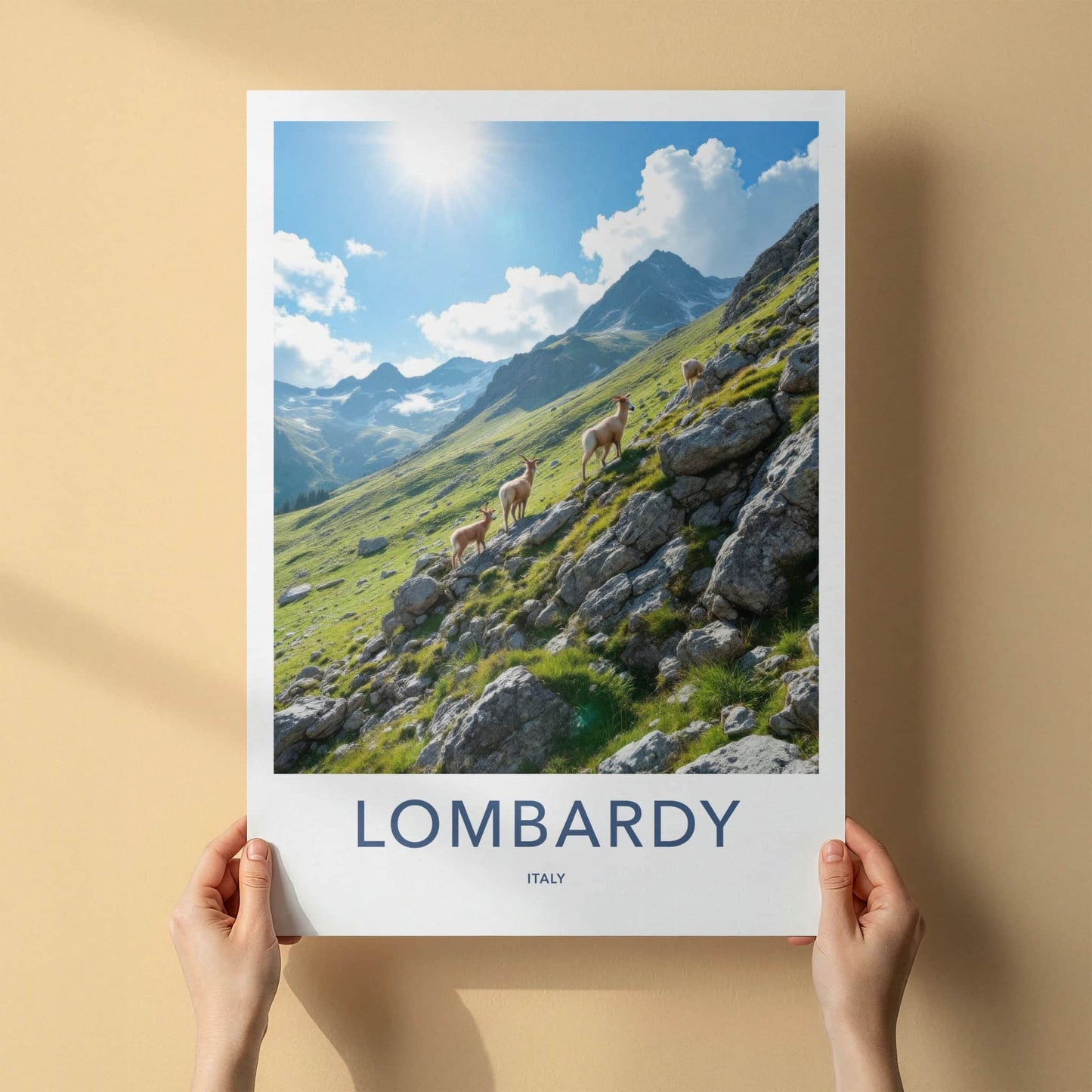 Lombardy Poster - Italy Travel Art - Mountain Goats Slope Home Decor