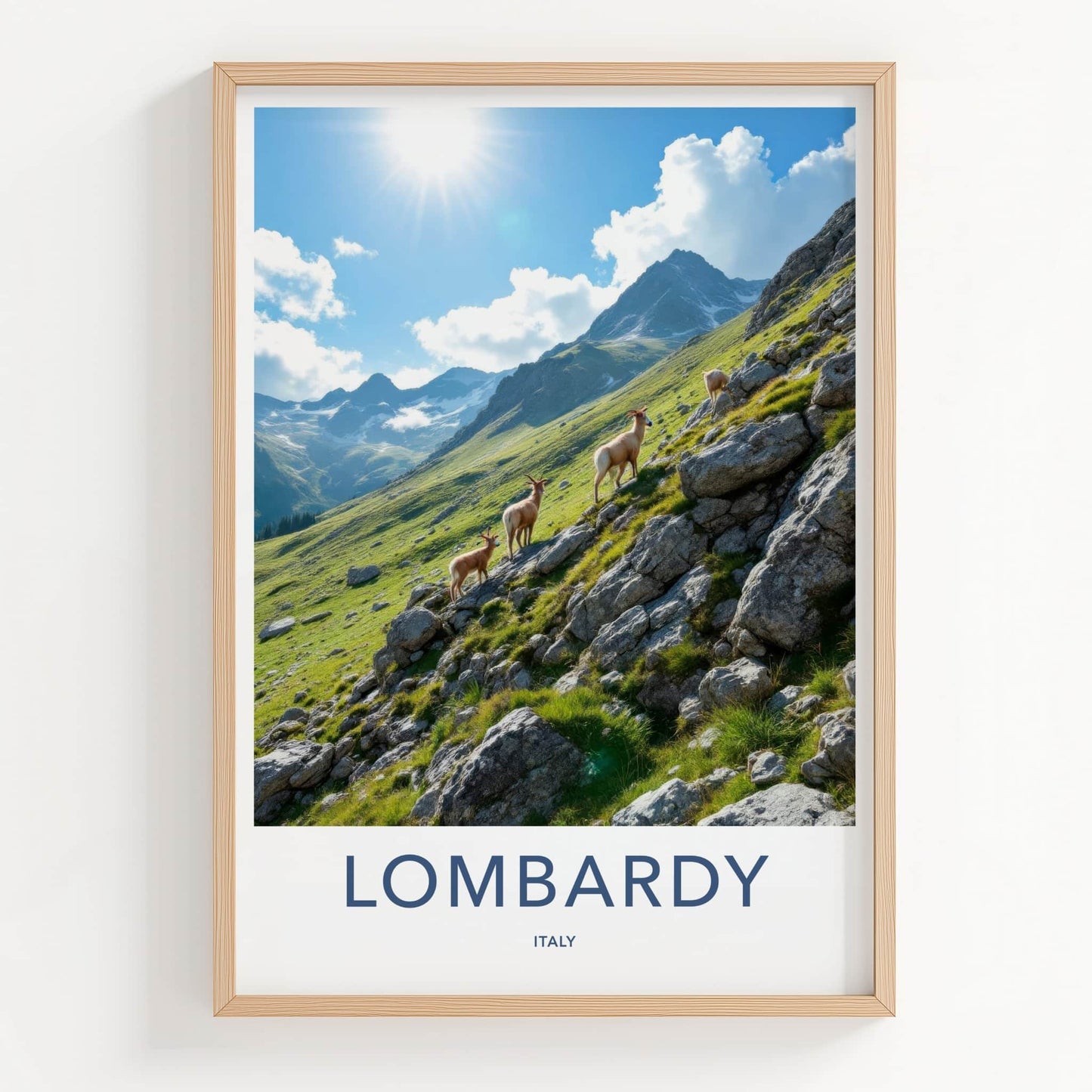 Lombardy Poster - Italy Travel Art - Mountain Goats Slope Home Decor