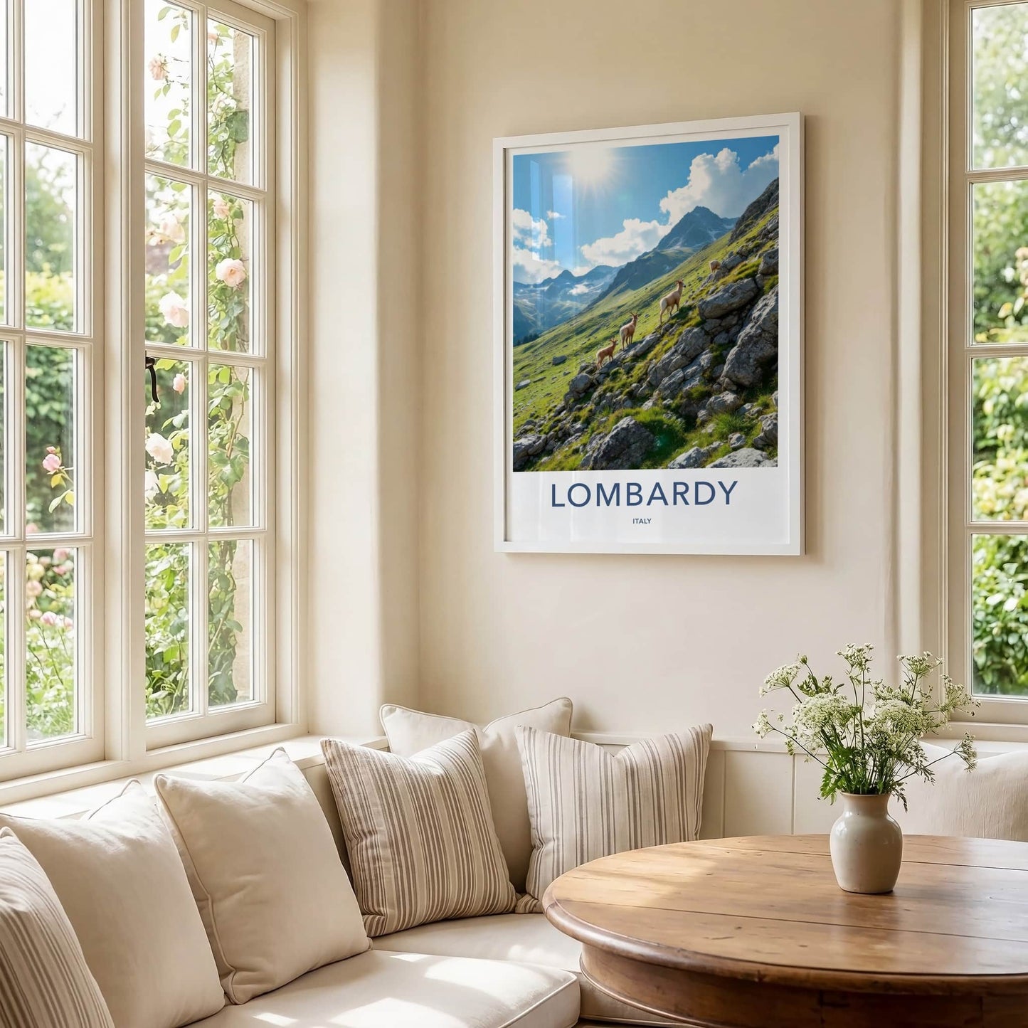 Lombardy Poster - Italy Travel Art - Mountain Goats Slope Home Decor