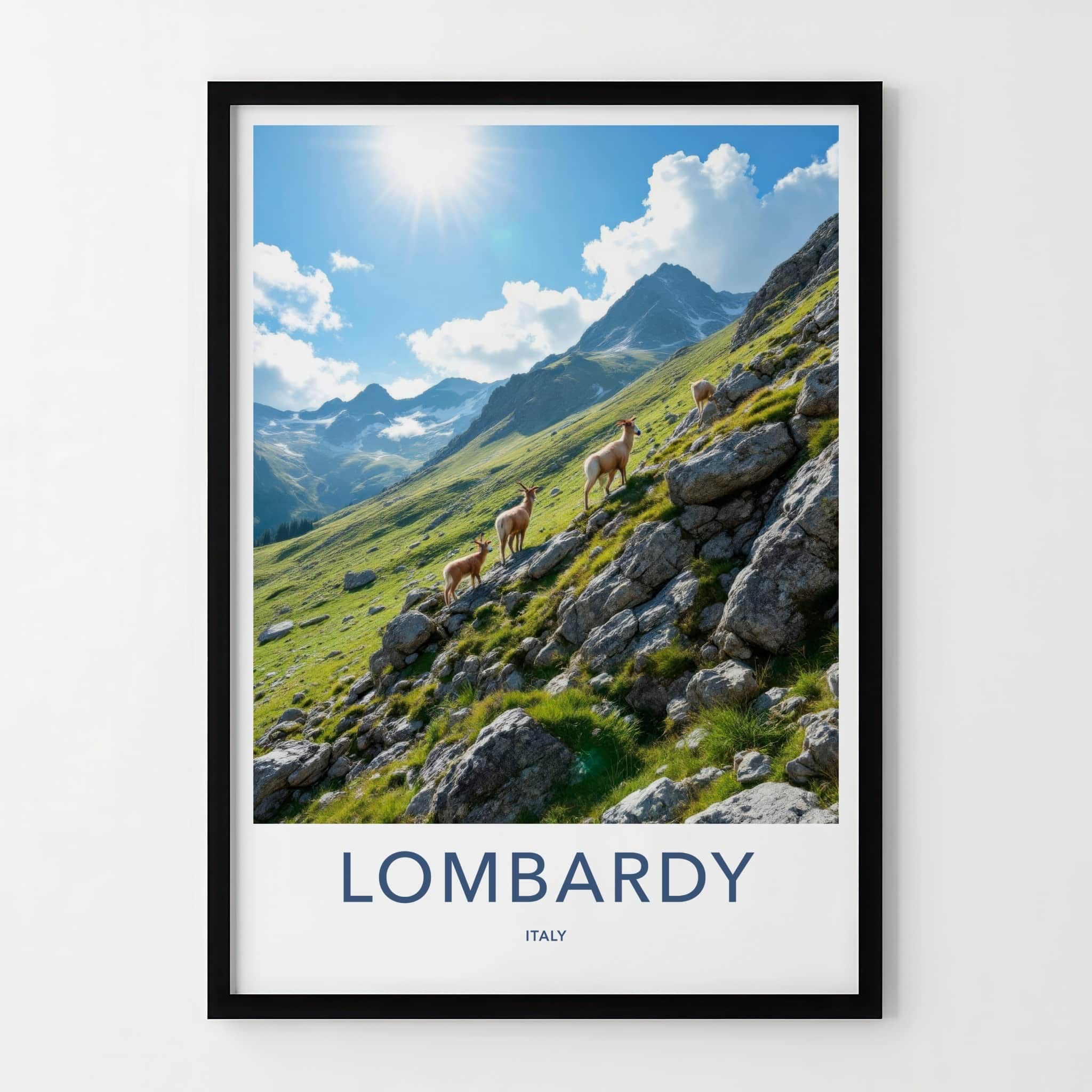 Lombardy Poster - Italy Travel Art - Mountain Goats Slope Home Decor
