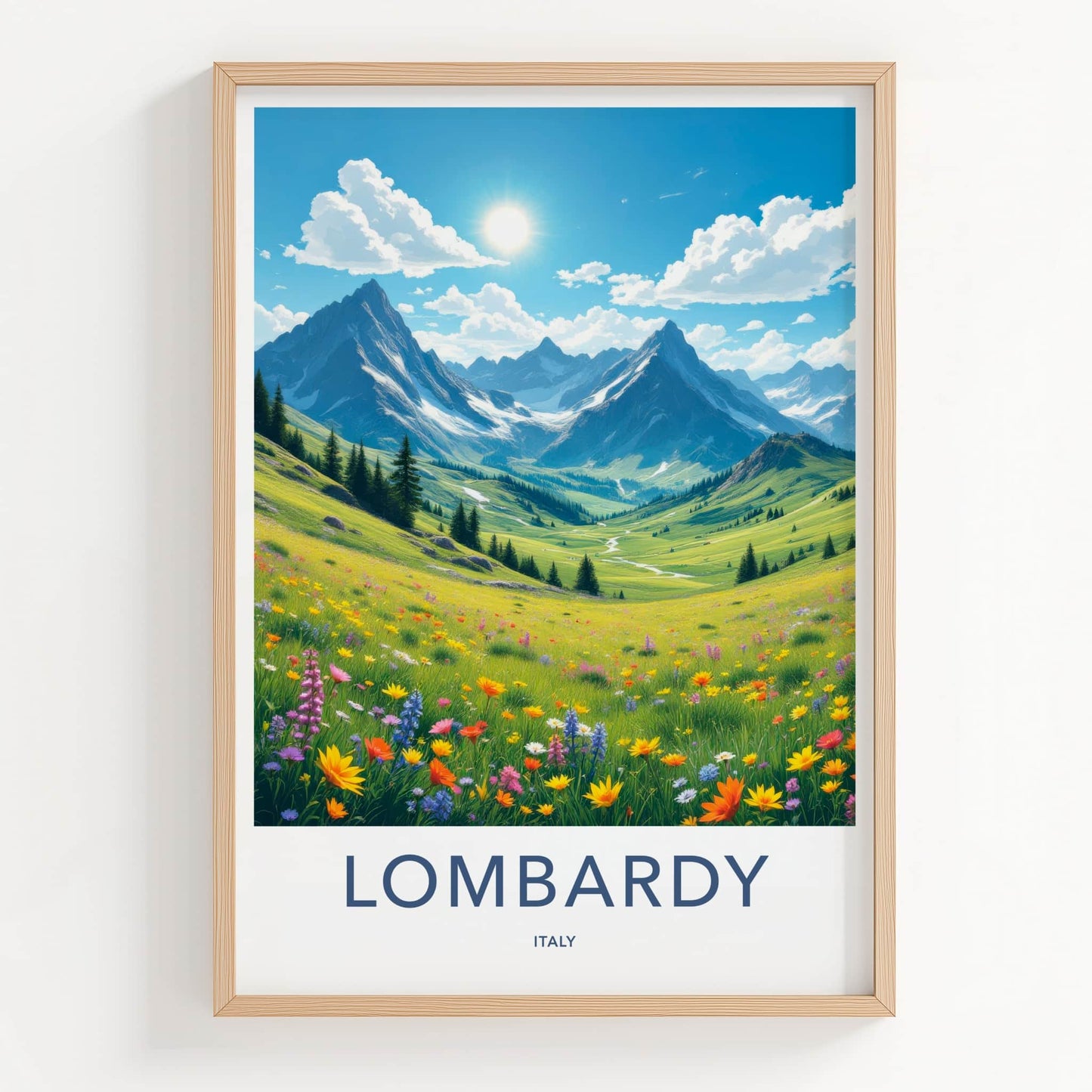 Lombardy Poster - Italy Travel Art - Sunny Mountain Valley Home Decor