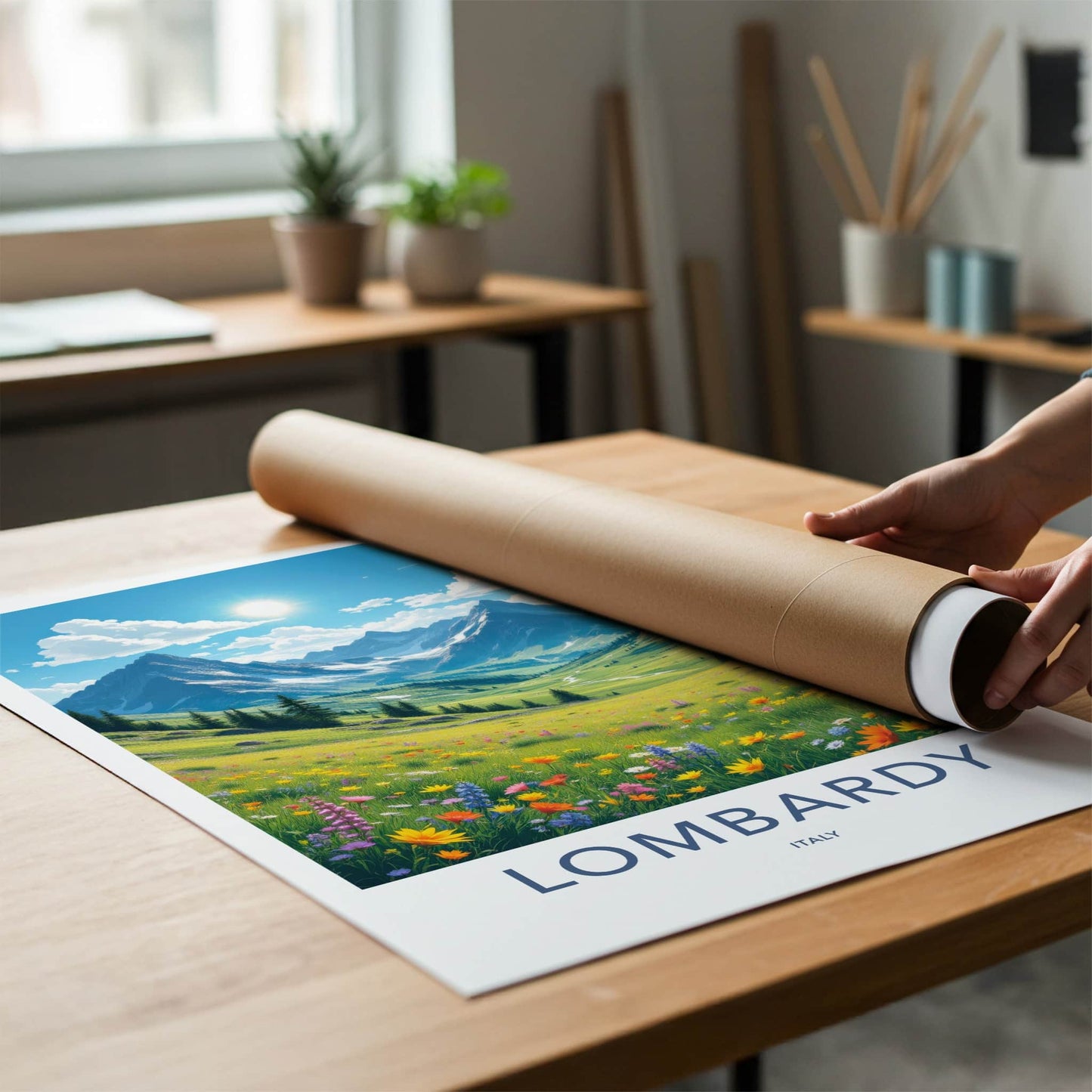 Lombardy Poster - Italy Travel Art - Sunny Mountain Valley Home Decor