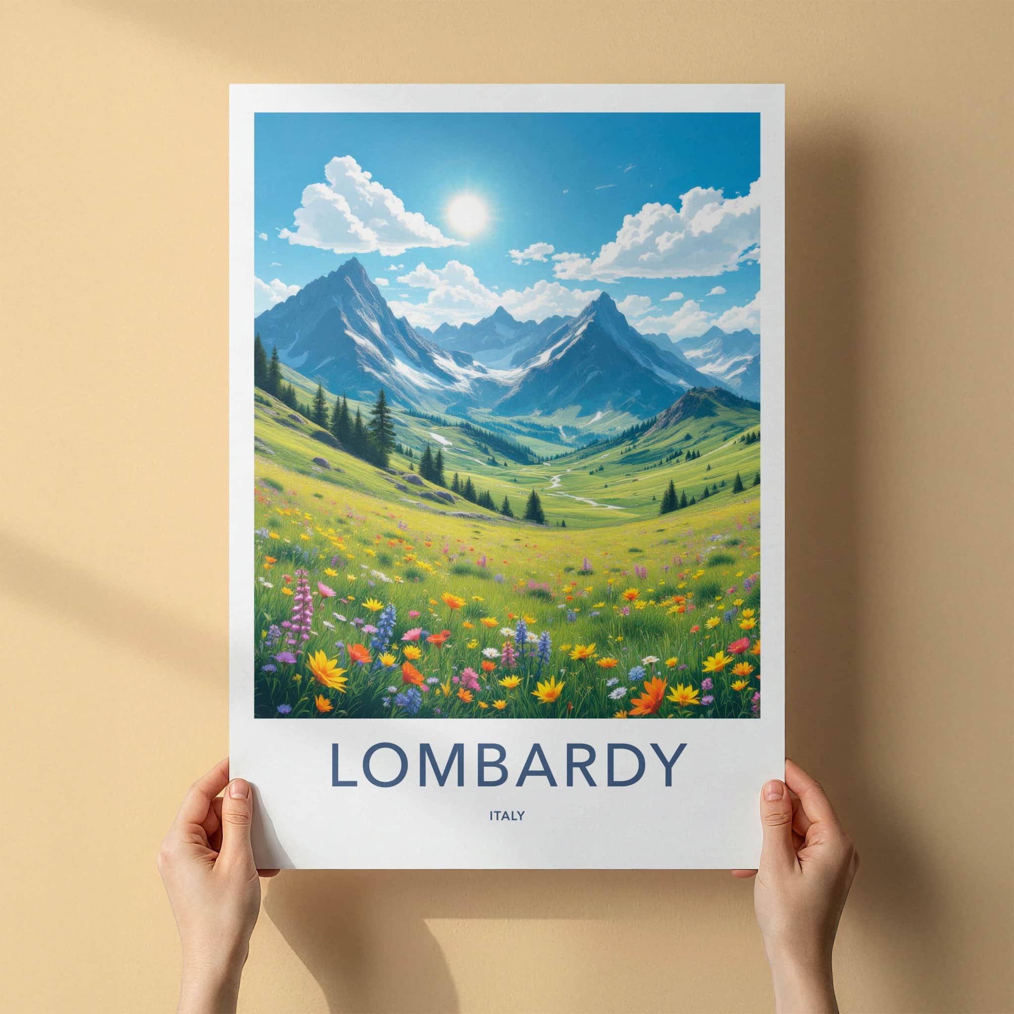 Lombardy Poster - Italy Travel Art - Sunny Mountain Valley Home Decor