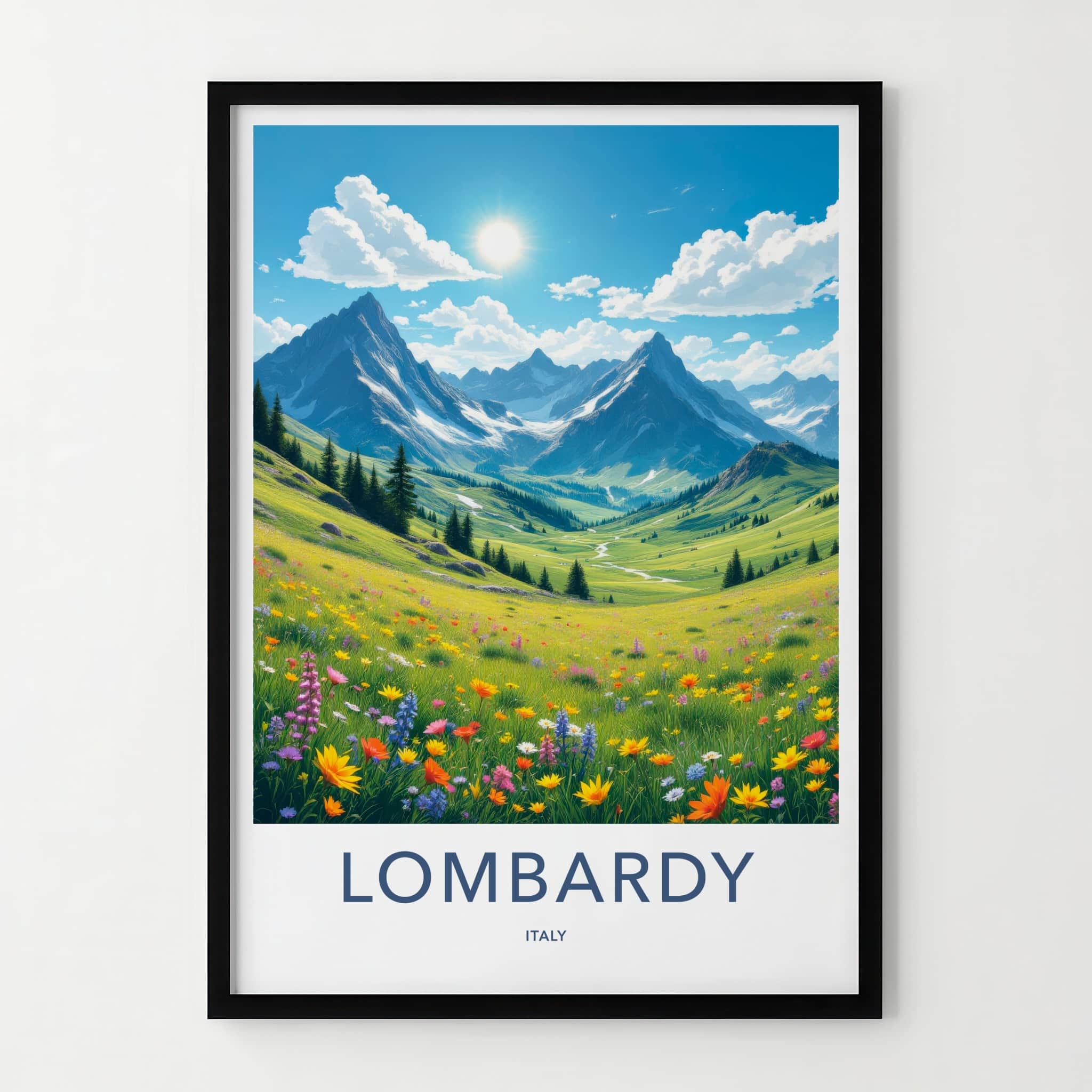 Lombardy Poster - Italy Travel Art - Sunny Mountain Valley Home Decor