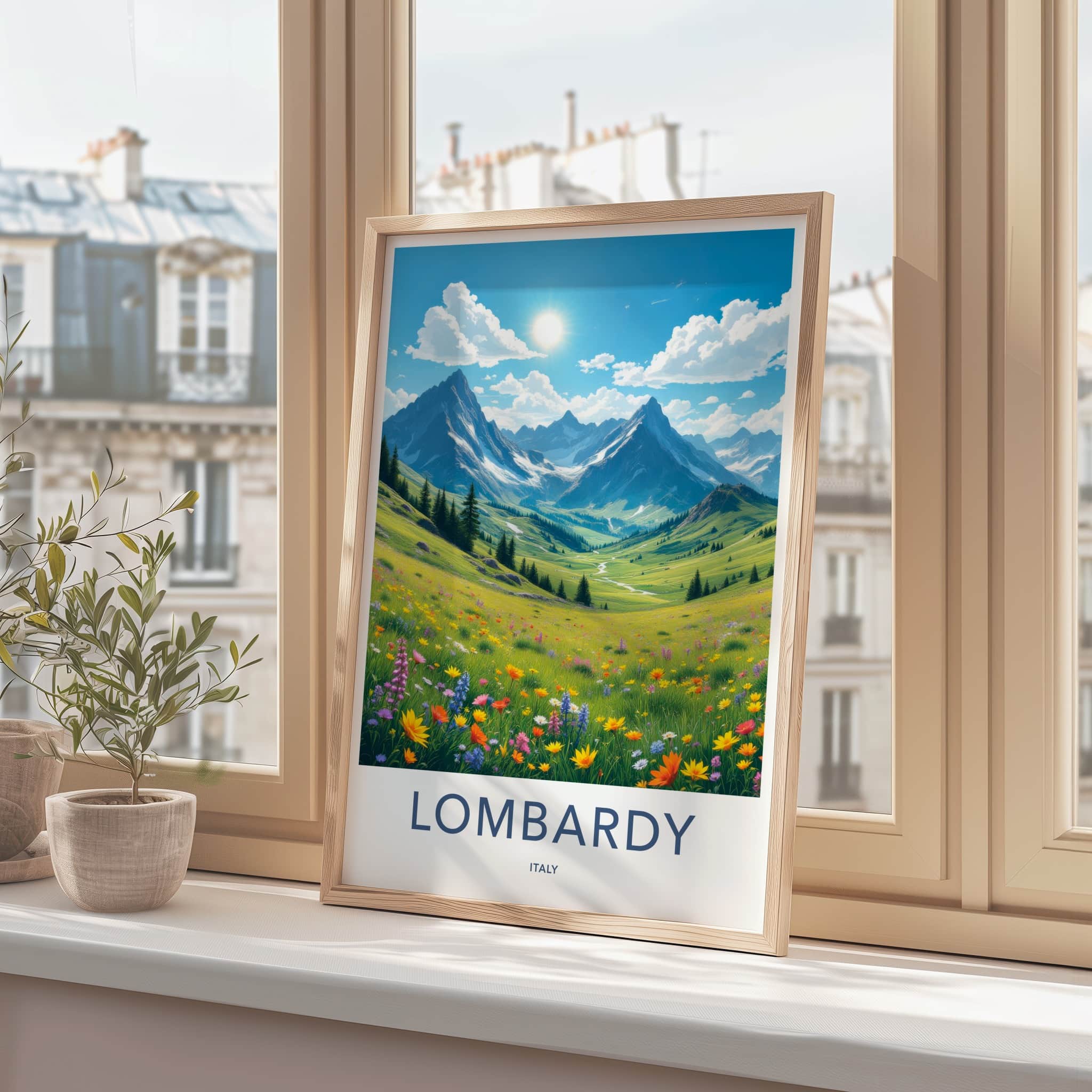Lombardy Poster - Italy Travel Art - Sunny Mountain Valley Home Decor