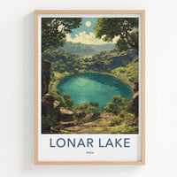 Lonar Lake Poster - India Travel Art - Maharashtra Crater Lake Green Home Decor