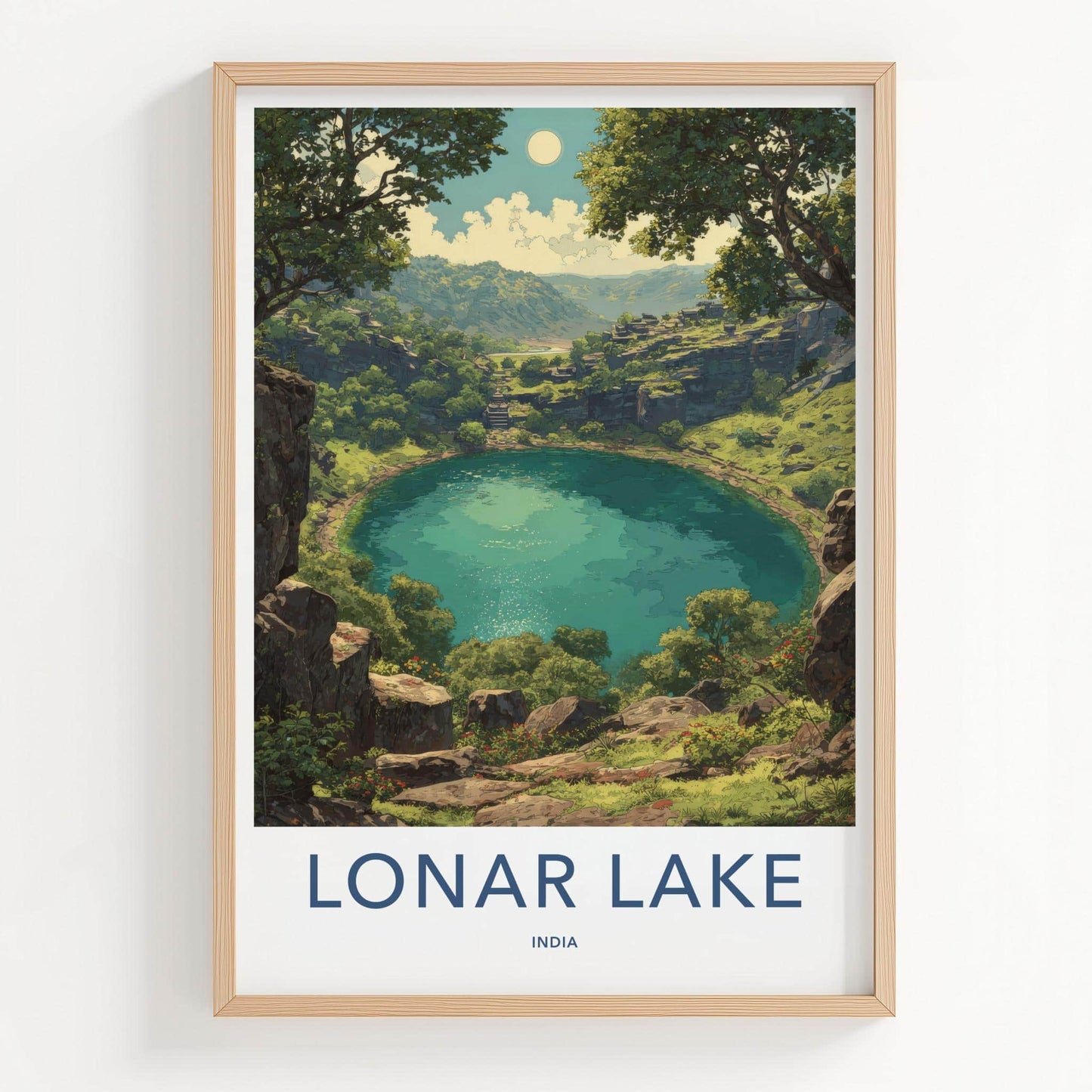 Lonar Lake Poster - India Travel Art - Maharashtra Crater Lake Green Home Decor