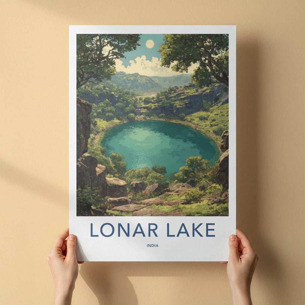 Lonar Lake Poster - India Travel Art - Maharashtra Crater Lake Green Home Decor