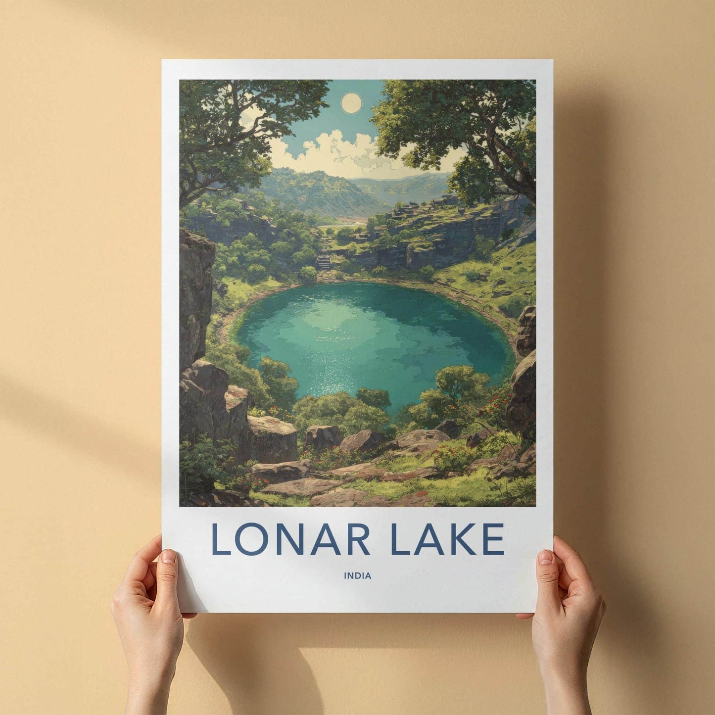 Lonar Lake Poster - India Travel Art - Maharashtra Crater Lake Green Home Decor