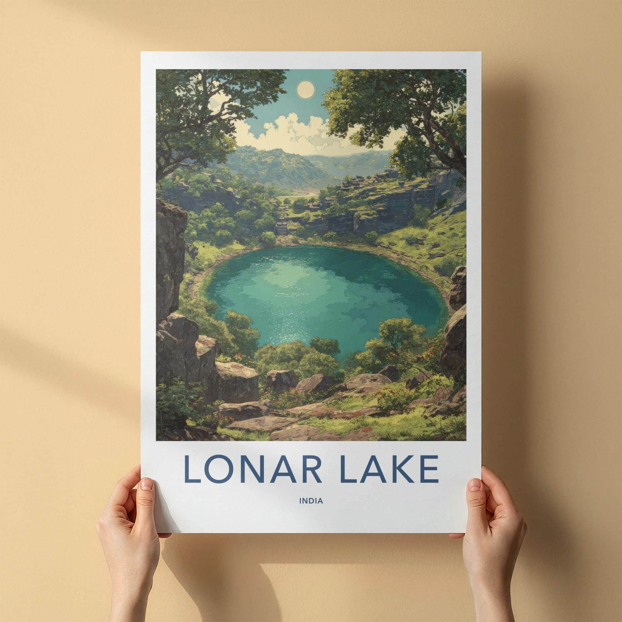 Lonar Lake Poster - India Travel Art - Maharashtra Crater Lake Green Home Decor