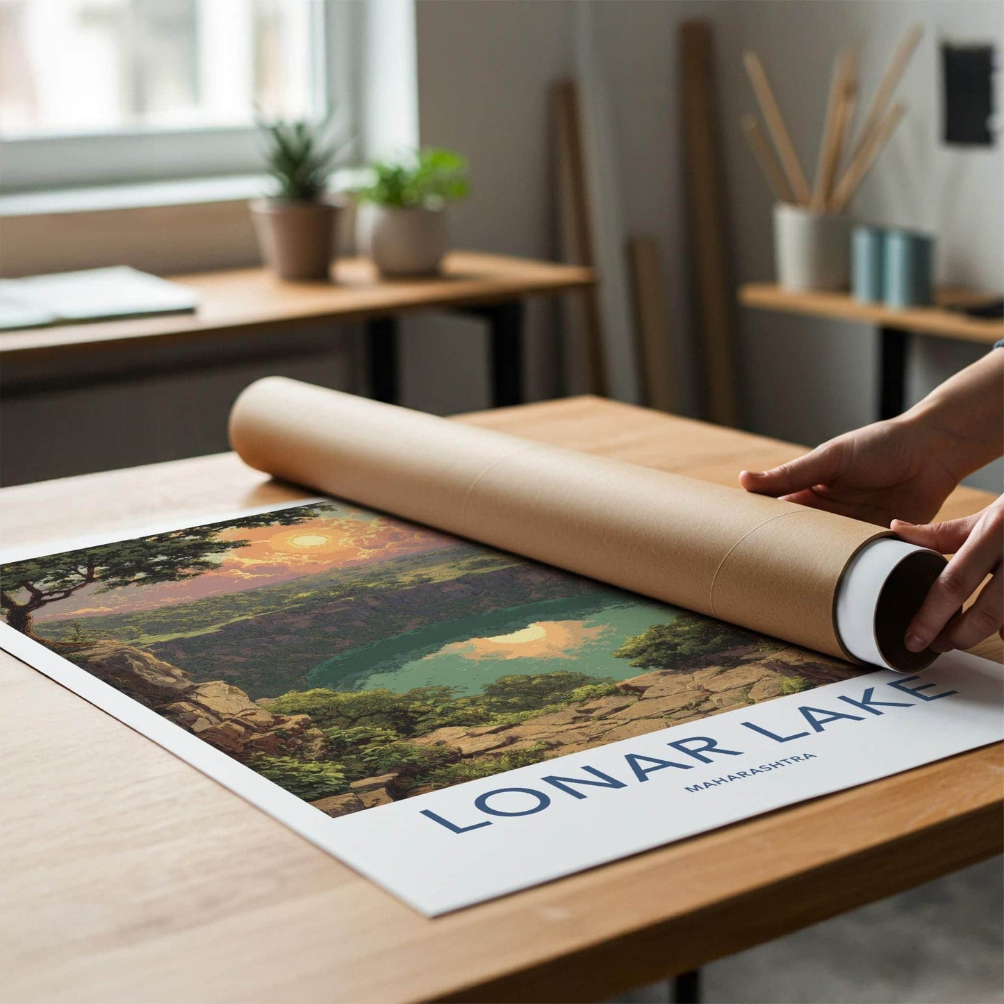 Lonar Lake Poster - India Travel Art - Maharashtra Crater Lake Reflection Home Decor