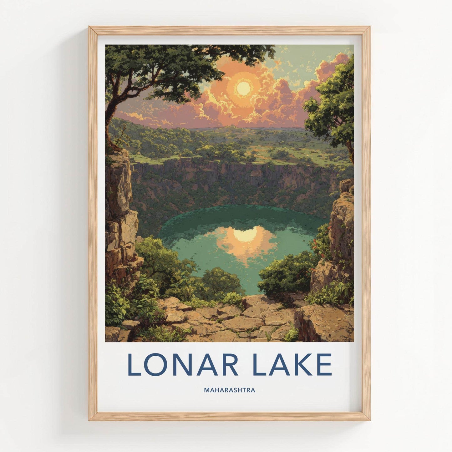 Lonar Lake Poster - India Travel Art - Maharashtra Crater Lake Reflection Home Decor