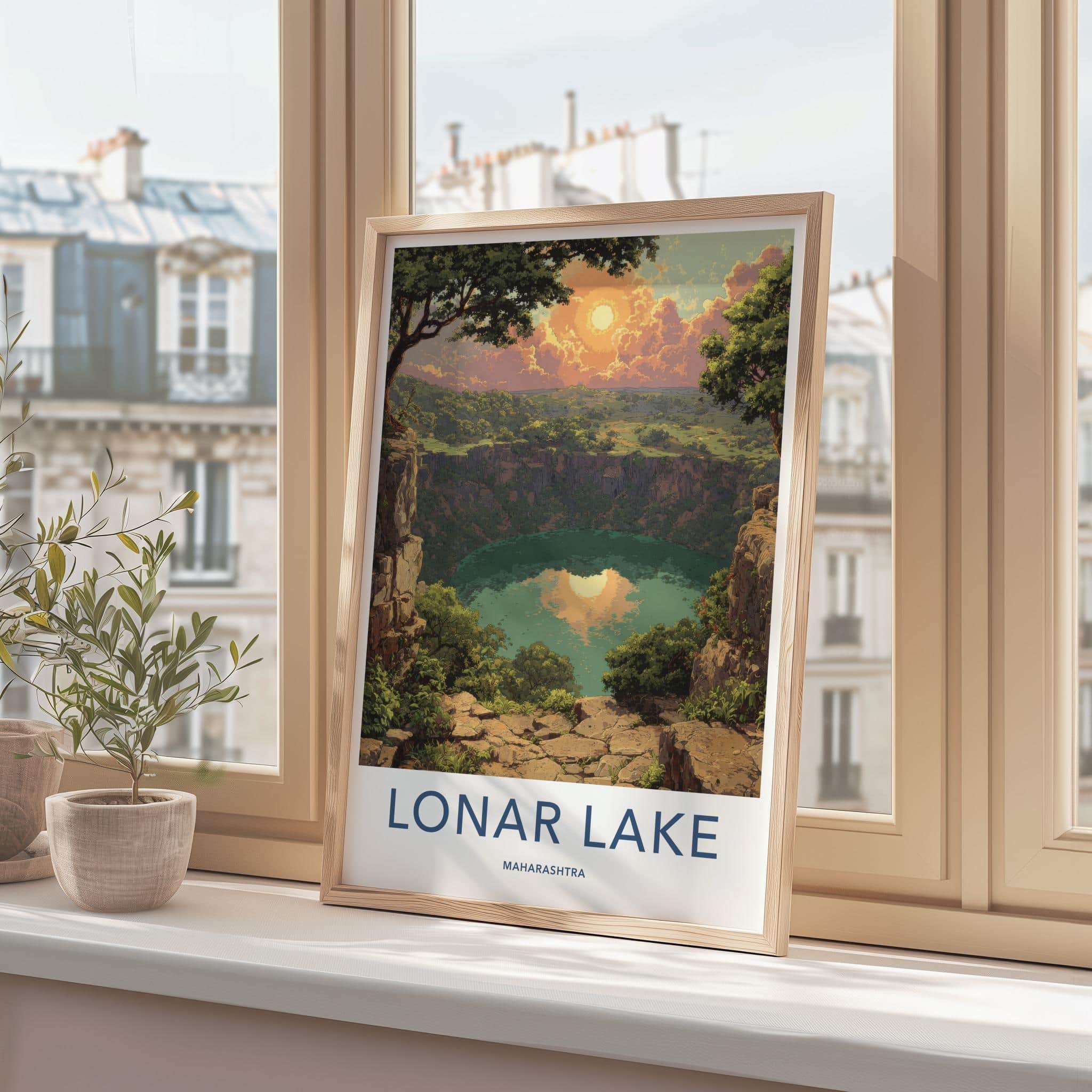 Lonar Lake Poster - India Travel Art - Maharashtra Crater Lake Reflection Home Decor