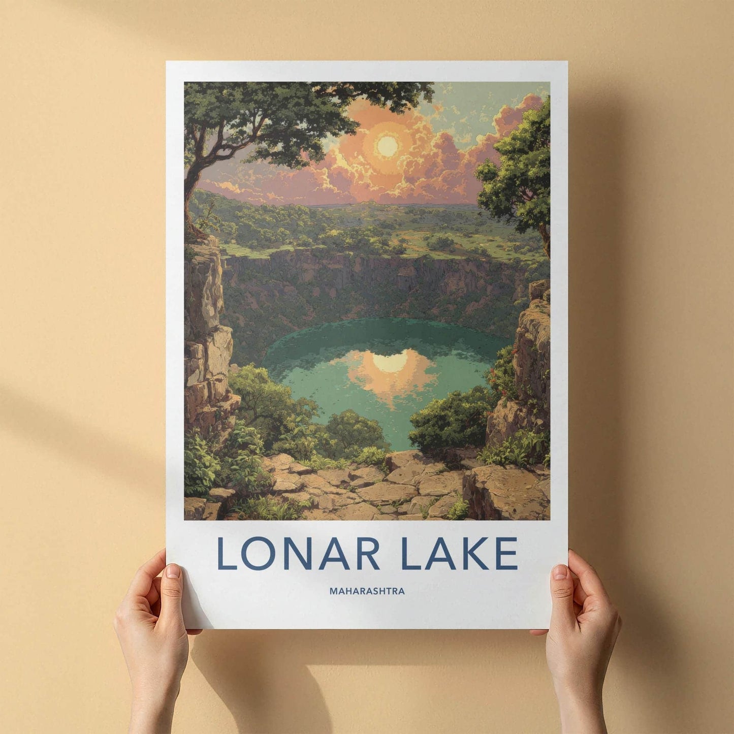 Lonar Lake Poster - India Travel Art - Maharashtra Crater Lake Reflection Home Decor