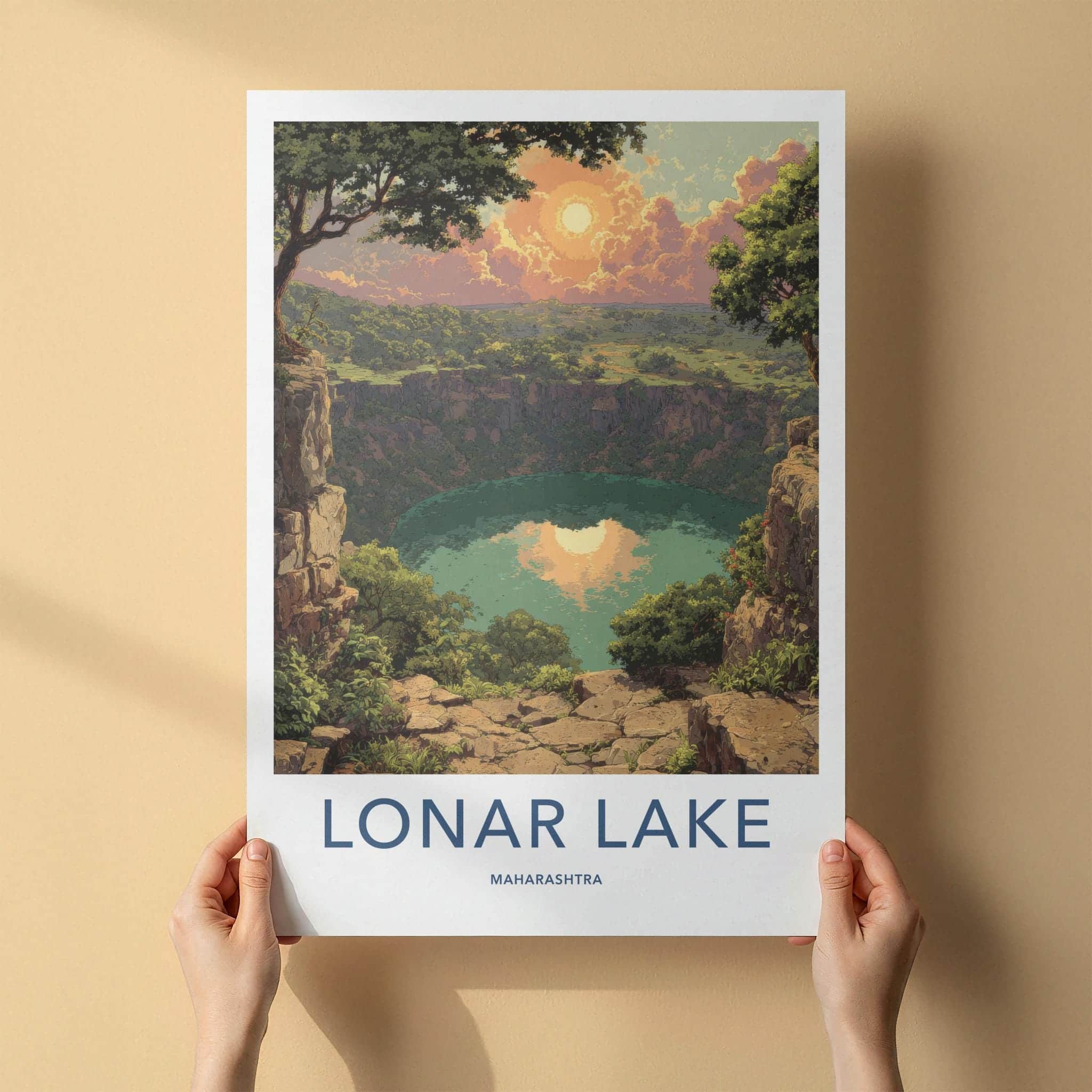 Lonar Lake Poster - India Travel Art - Maharashtra Crater Lake Reflection Home Decor