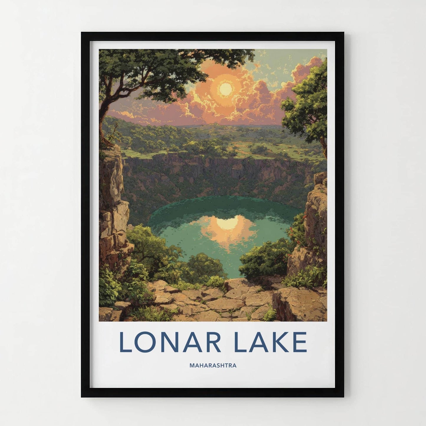 Lonar Lake Poster - India Travel Art - Maharashtra Crater Lake Reflection Home Decor