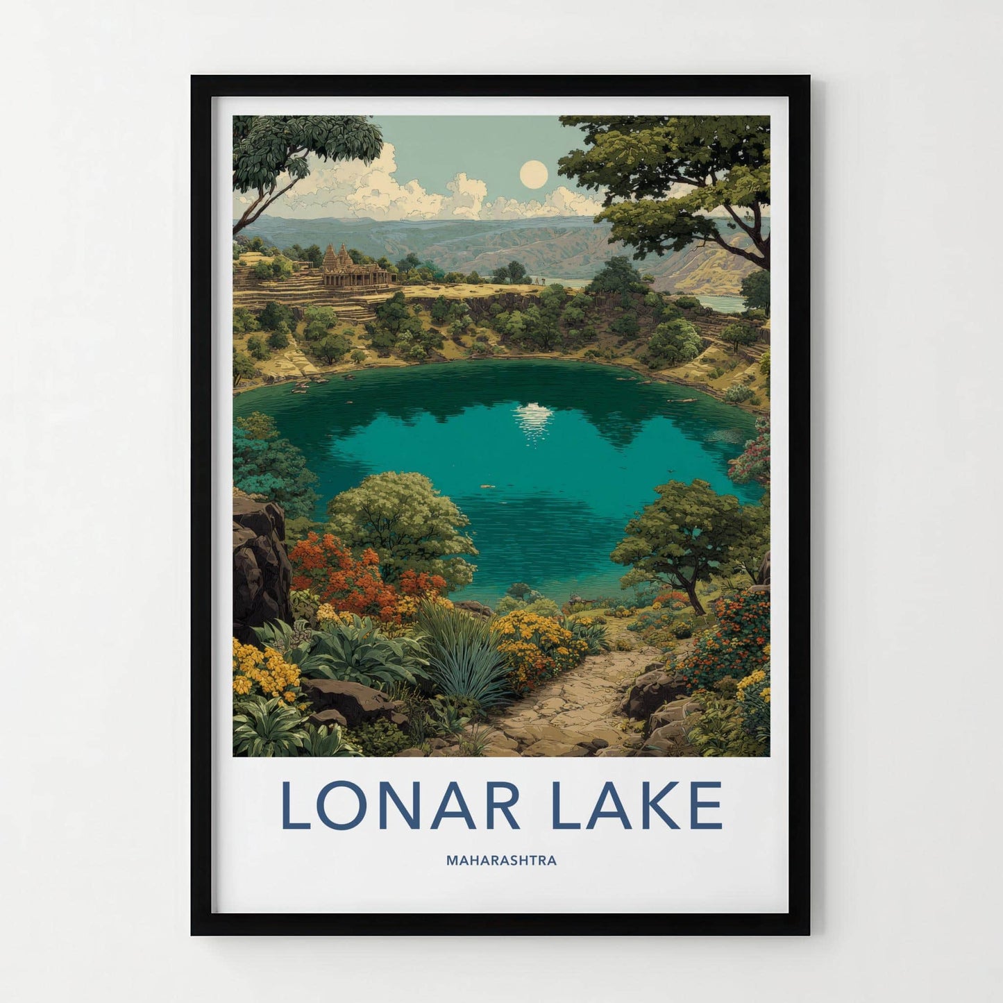 Lonar Lake Poster - India Wall Art - Maharashtra Crater Lake Temple Home Art