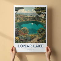 Lonar Lake Poster - India Wall Art - Maharashtra Crater Lake Temple Home Art
