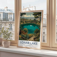 Lonar Lake Poster - India Wall Art - Maharashtra Crater Lake Temple Home Art