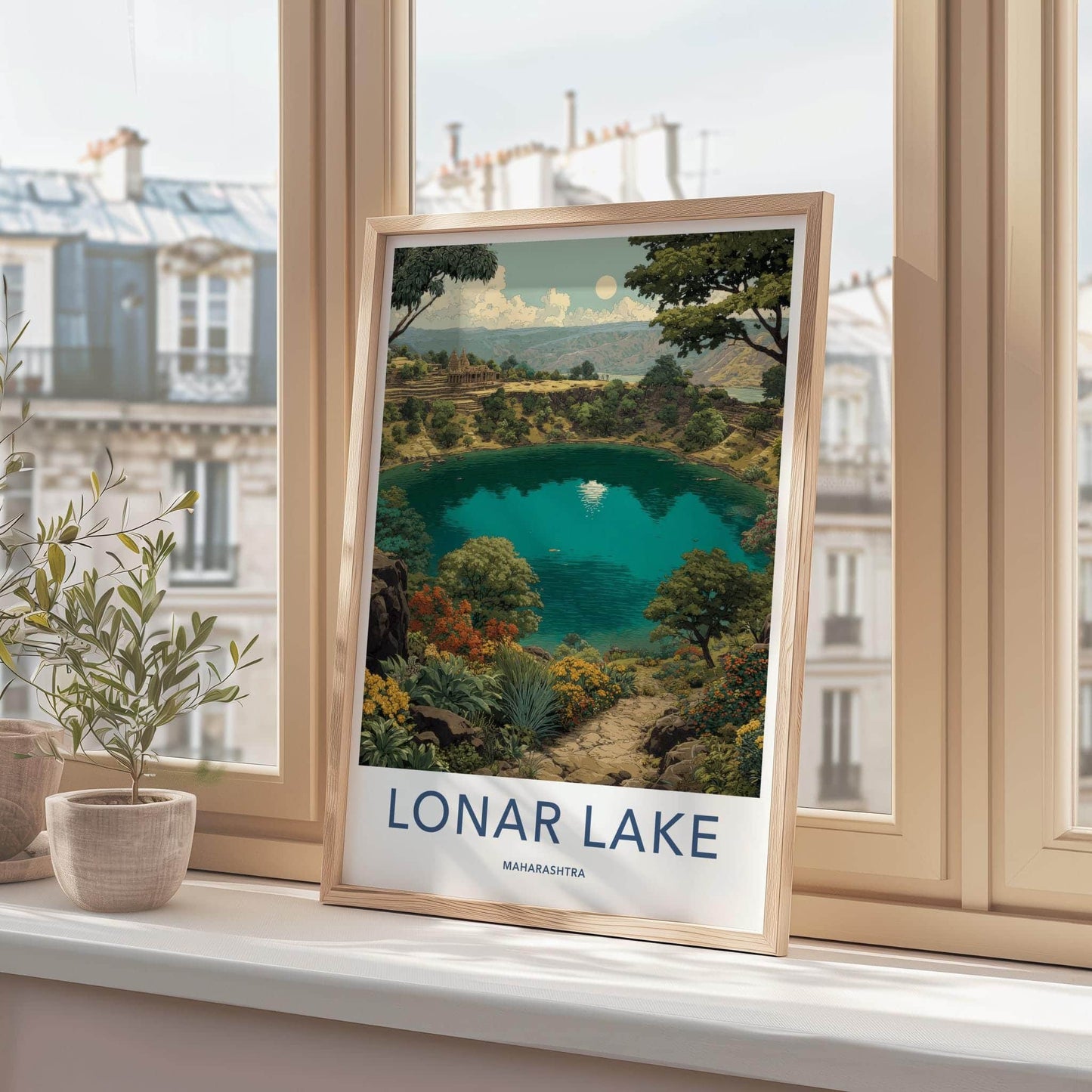 Lonar Lake Poster - India Wall Art - Maharashtra Crater Lake Temple Home Art