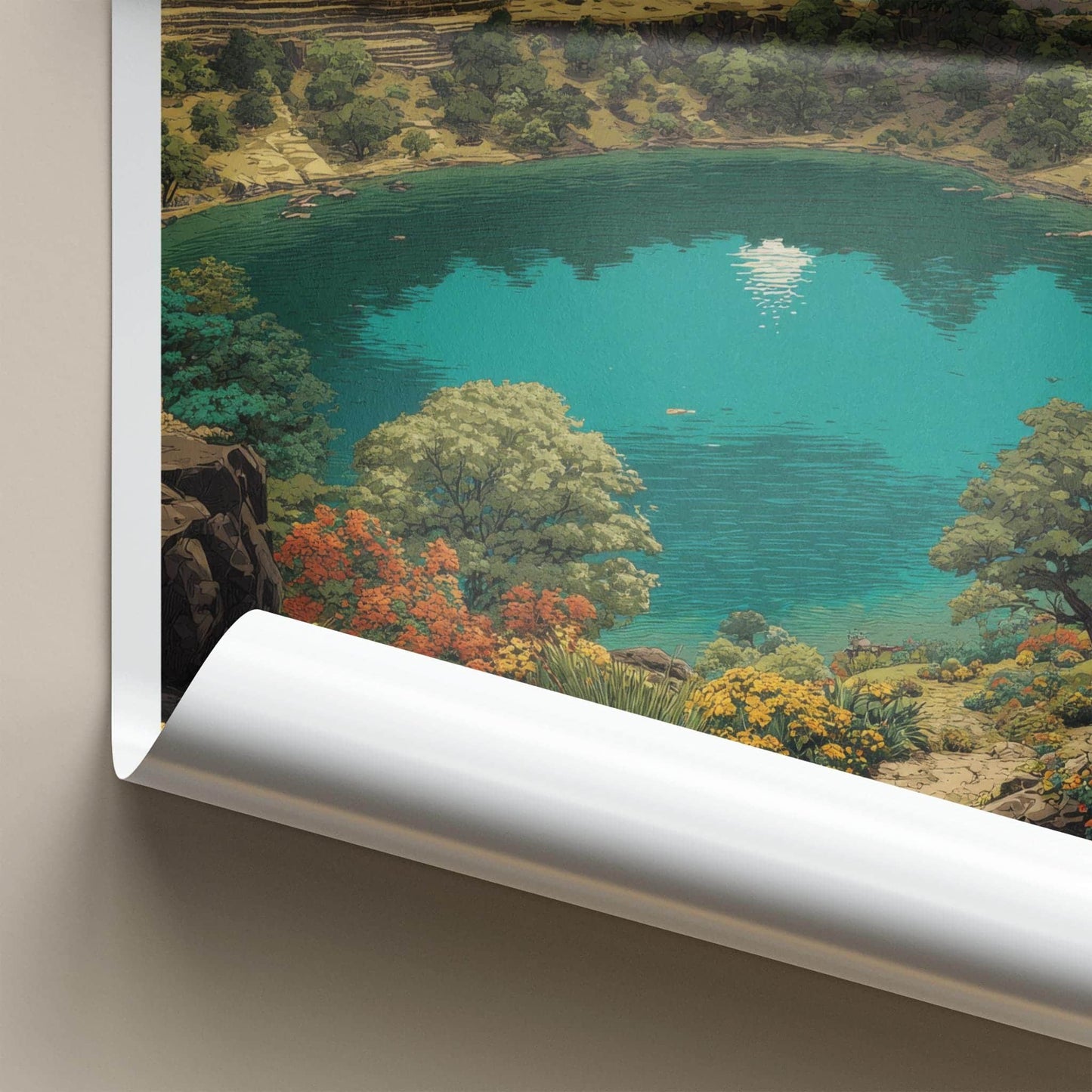 Lonar Lake Poster - India Wall Art - Maharashtra Crater Lake Temple Home Art