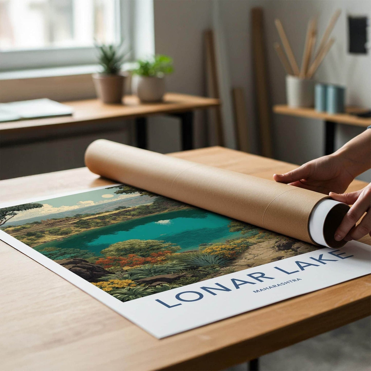 Lonar Lake Poster - India Wall Art - Maharashtra Crater Lake Temple Home Art