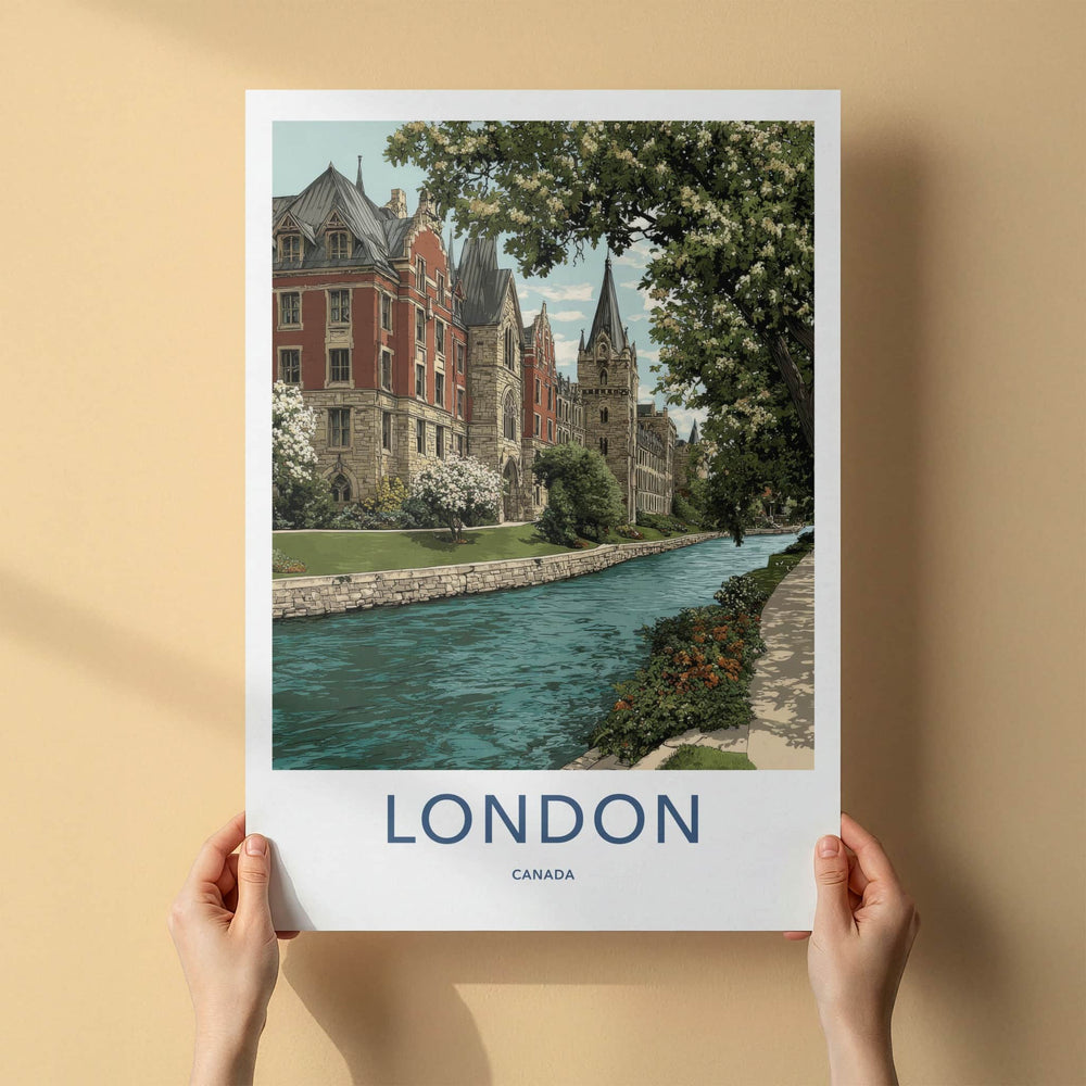 London Poster - Canada Travel Art - Historic Buildings Canal Home Decor