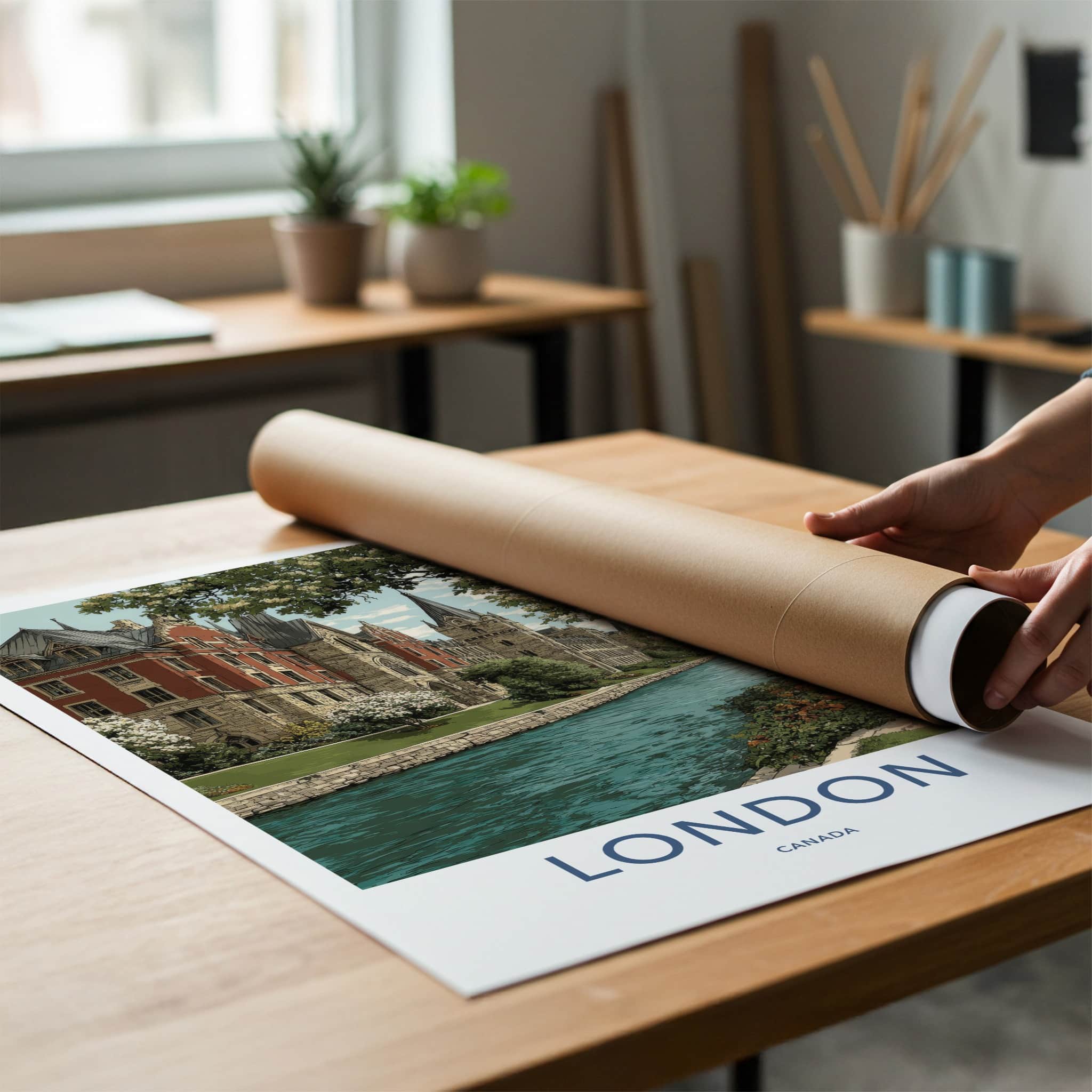 London Poster - Canada Travel Art - Historic Buildings Canal Home Decor