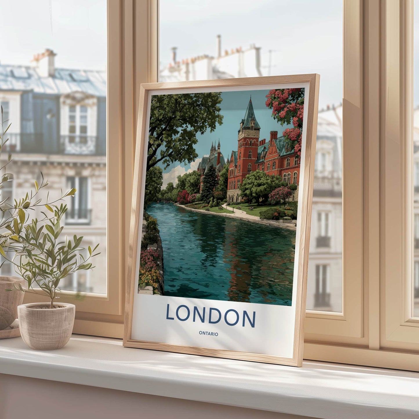 London Poster - Canada Travel Art - Historic Riverfront Architecture Wall Decor