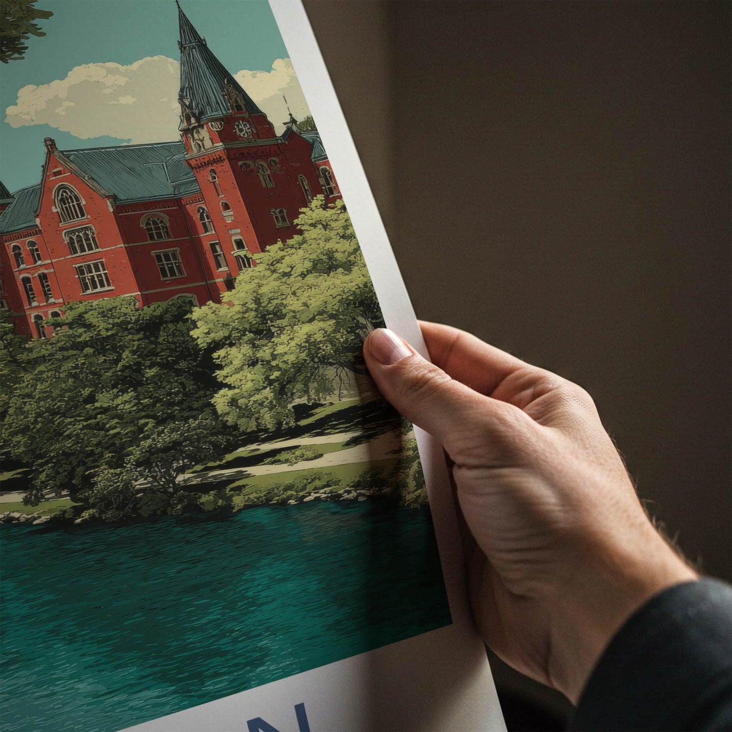 London Poster - Canada Travel Art - Lush Riverfront Campus Home Decor