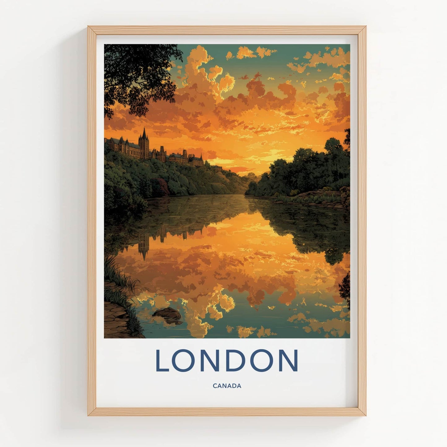 London Poster - Canada Travel Art - Orange Sunset Reflection Home Decor