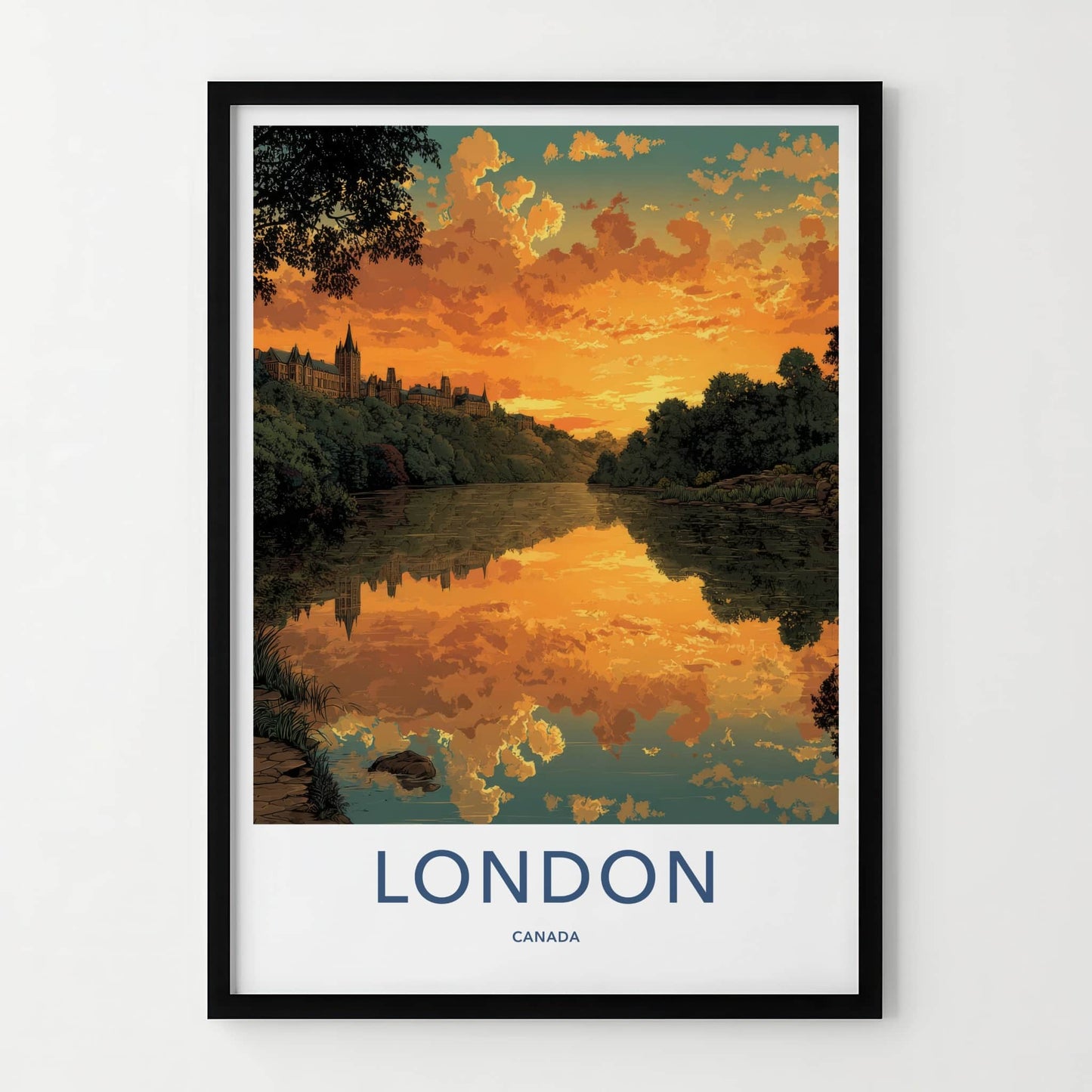 London Poster - Canada Travel Art - Orange Sunset Reflection Home Decor