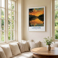 London Poster - Canada Travel Art - Orange Sunset Reflection Home Decor