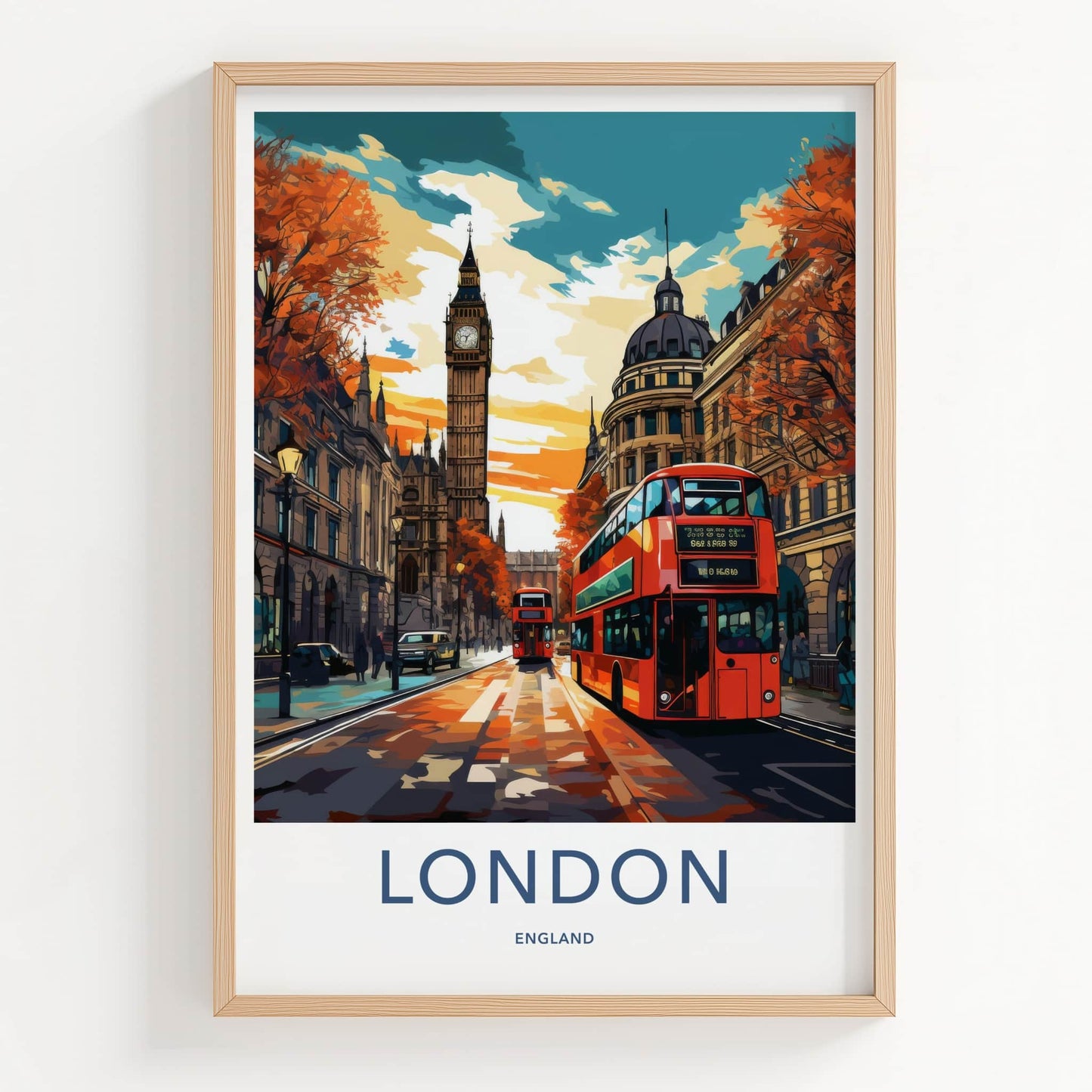 London Poster - England Framed Art - Autumn Street Scene Framed Decor