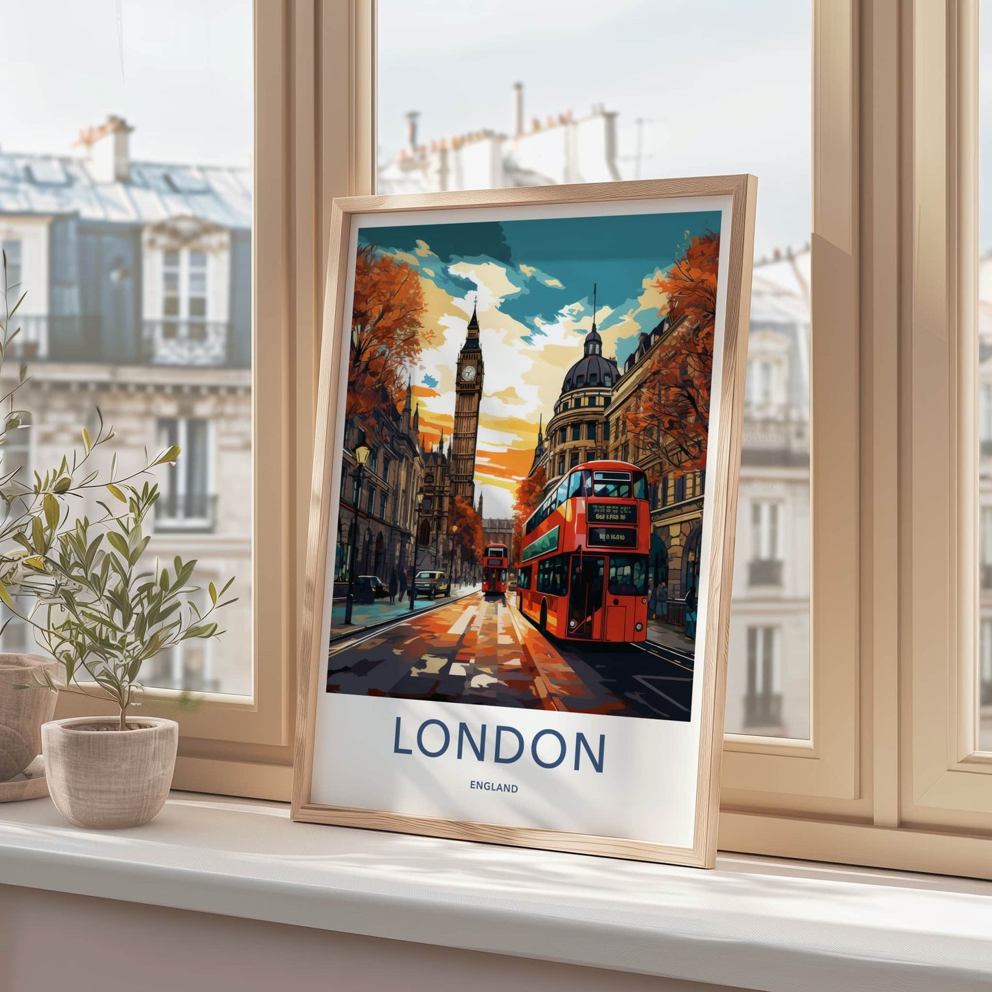 London Poster - England Framed Art - Autumn Street Scene Framed Decor