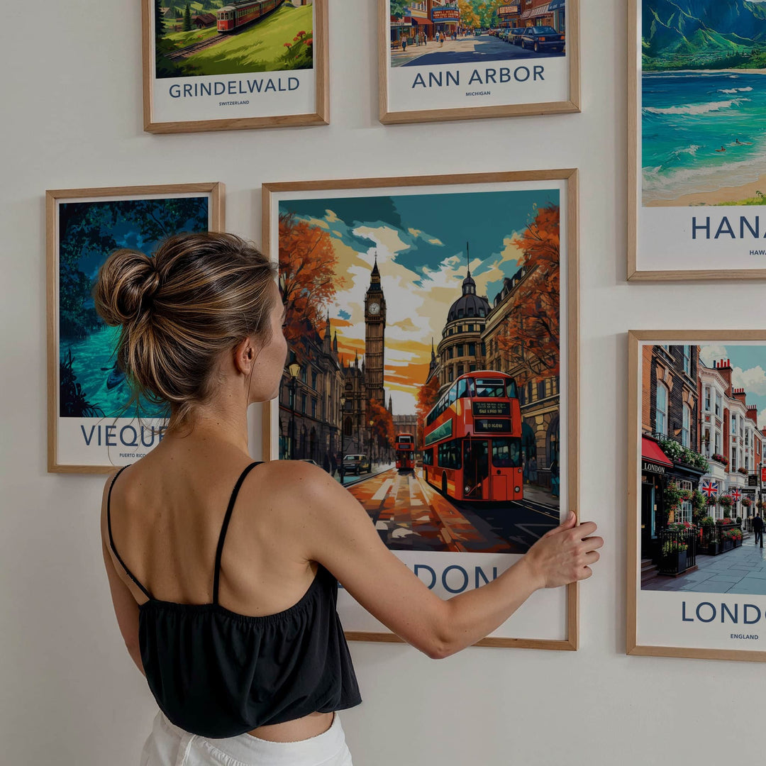 London Poster - England Framed Art - Autumn Street Scene Framed Decor
