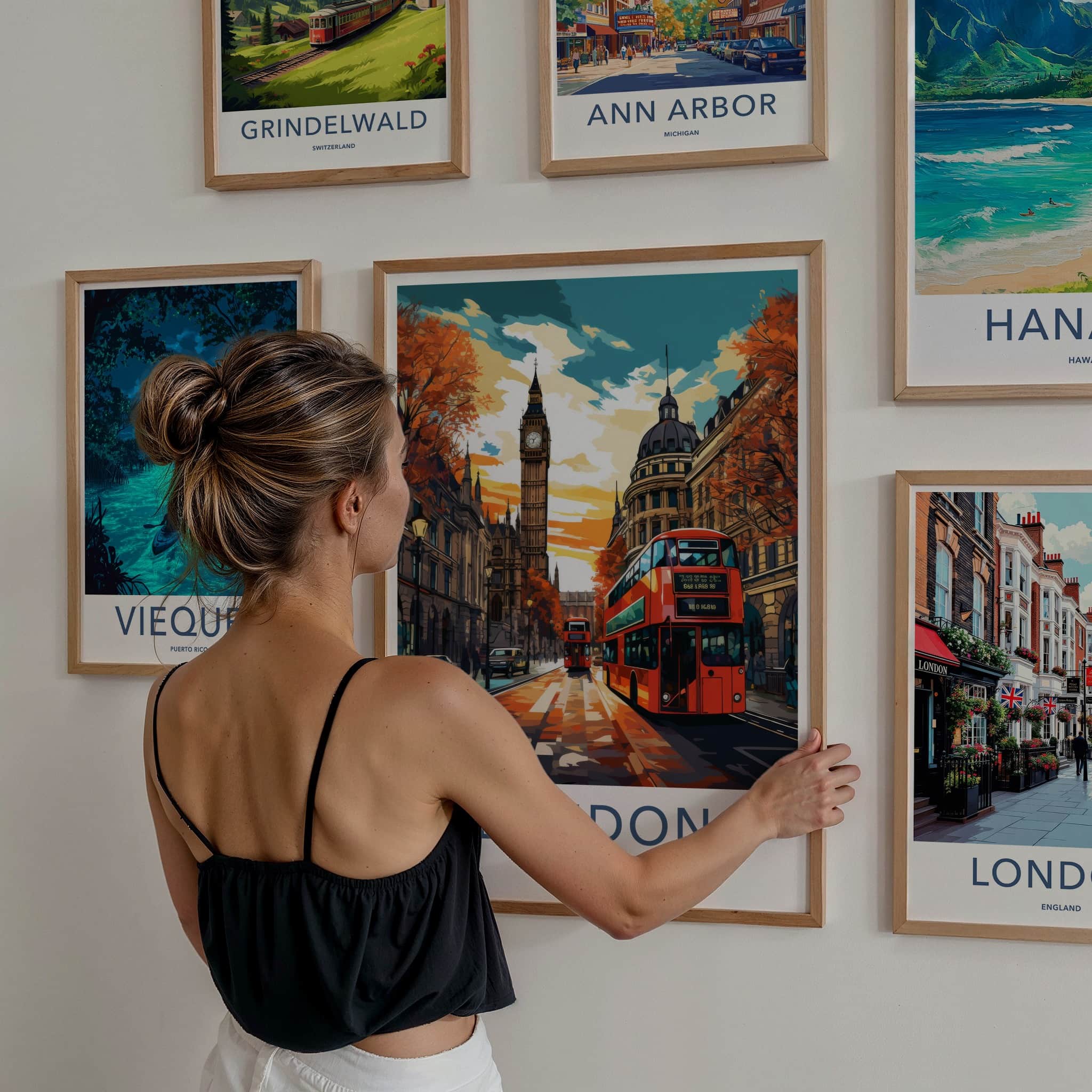 London Poster - England Framed Art - Autumn Street Scene Framed Decor
