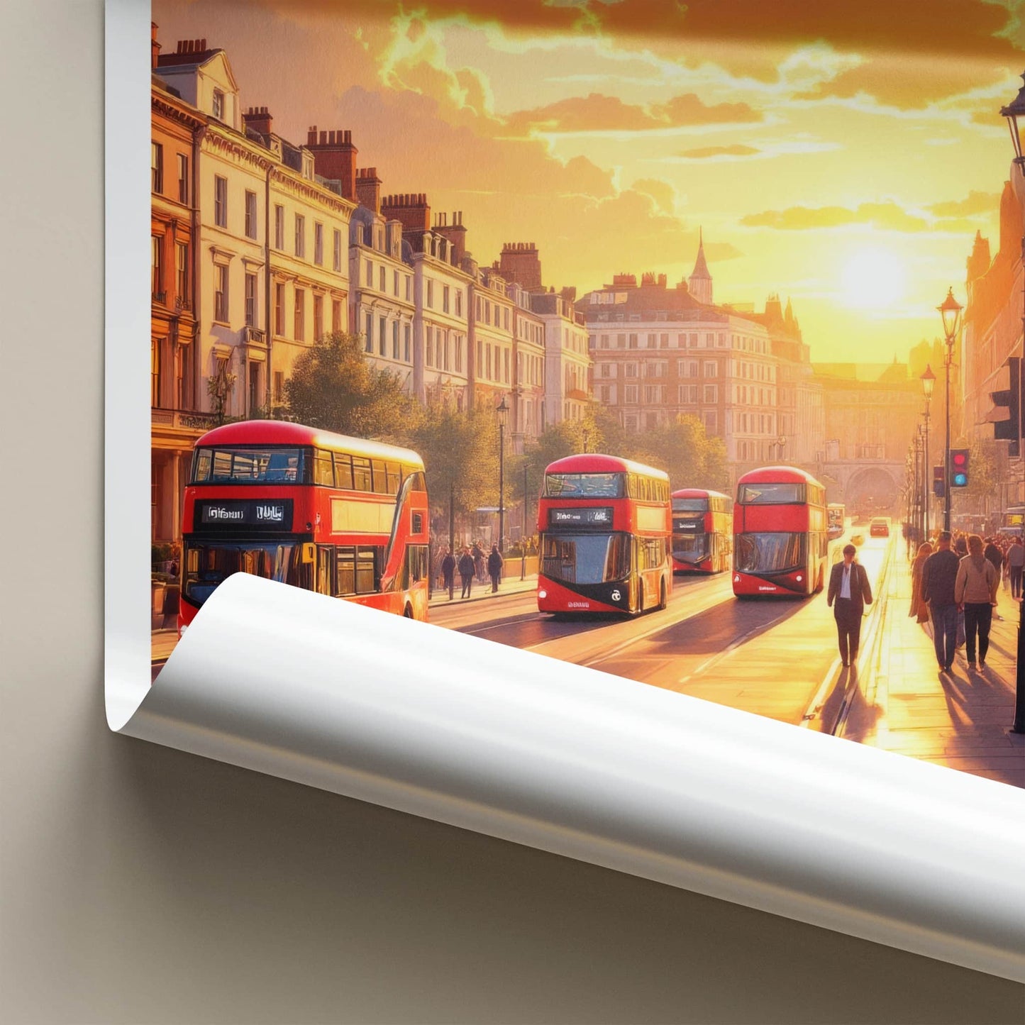 London Poster - England Framed Print - Sunset Buses Street Lounge Decor
