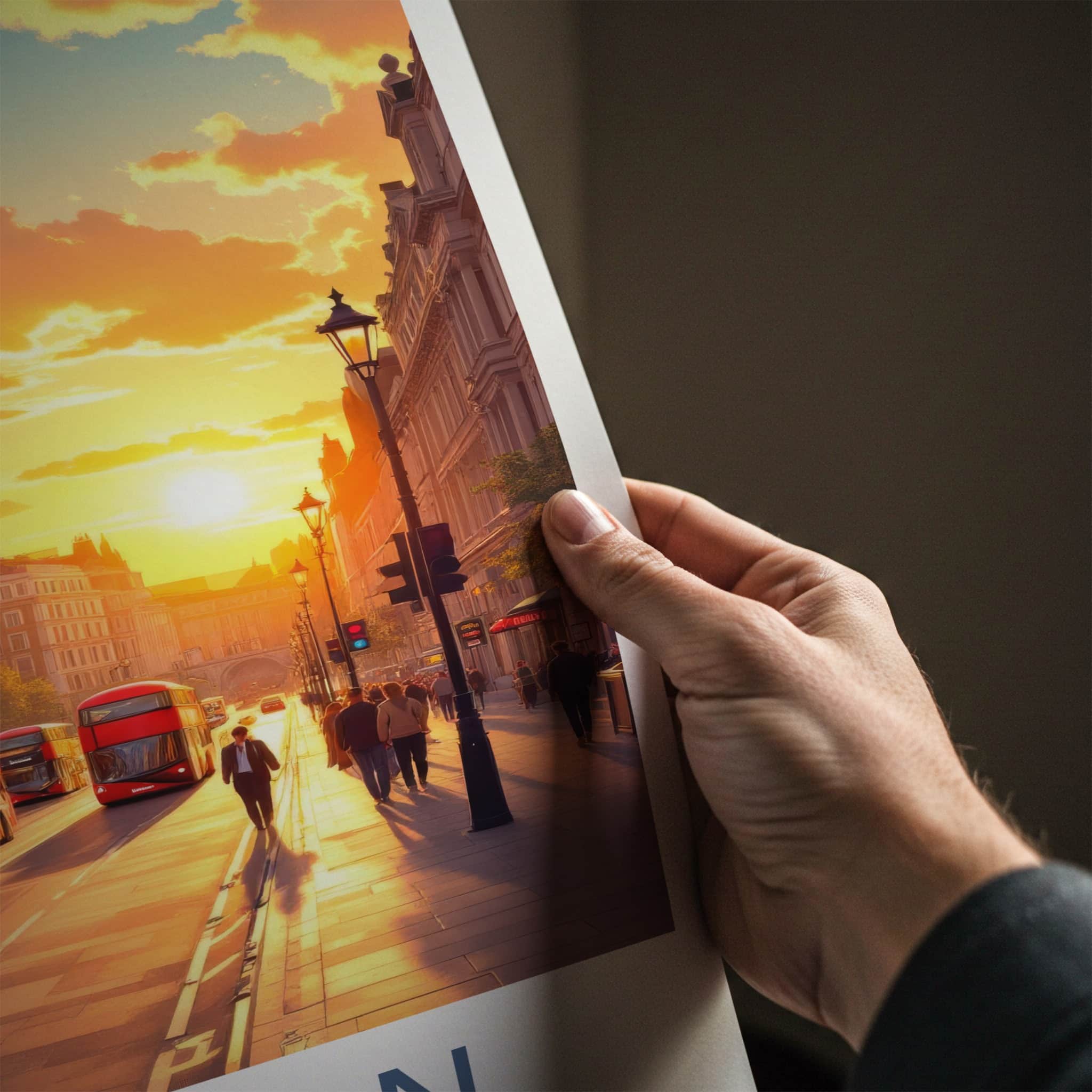 London Poster - England Framed Print - Sunset Buses Street Lounge Decor