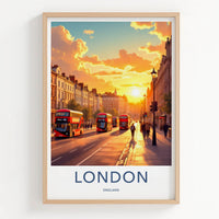 London Poster - England Framed Print - Sunset Buses Street Lounge Decor